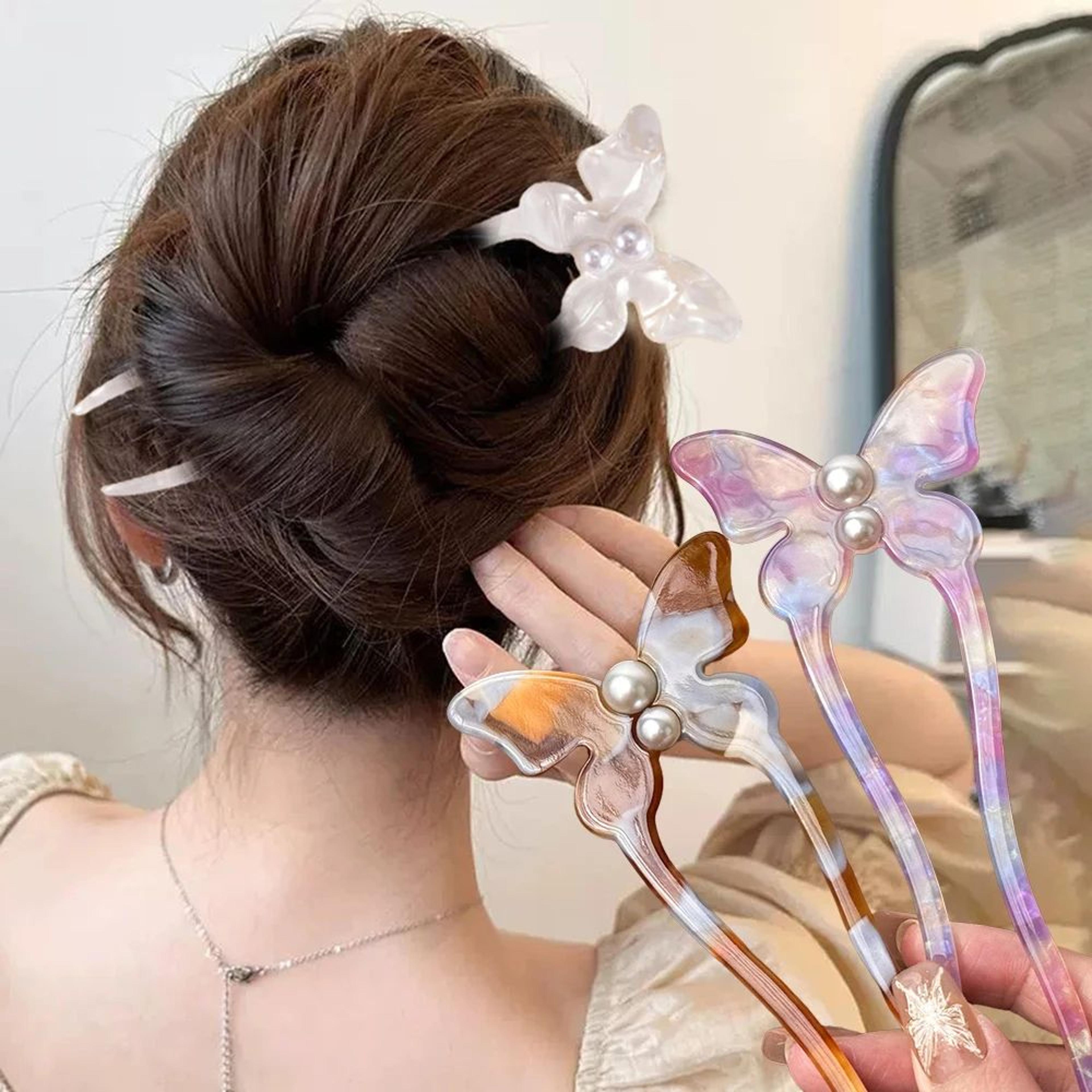 butterfly pearl acetate hair fork
