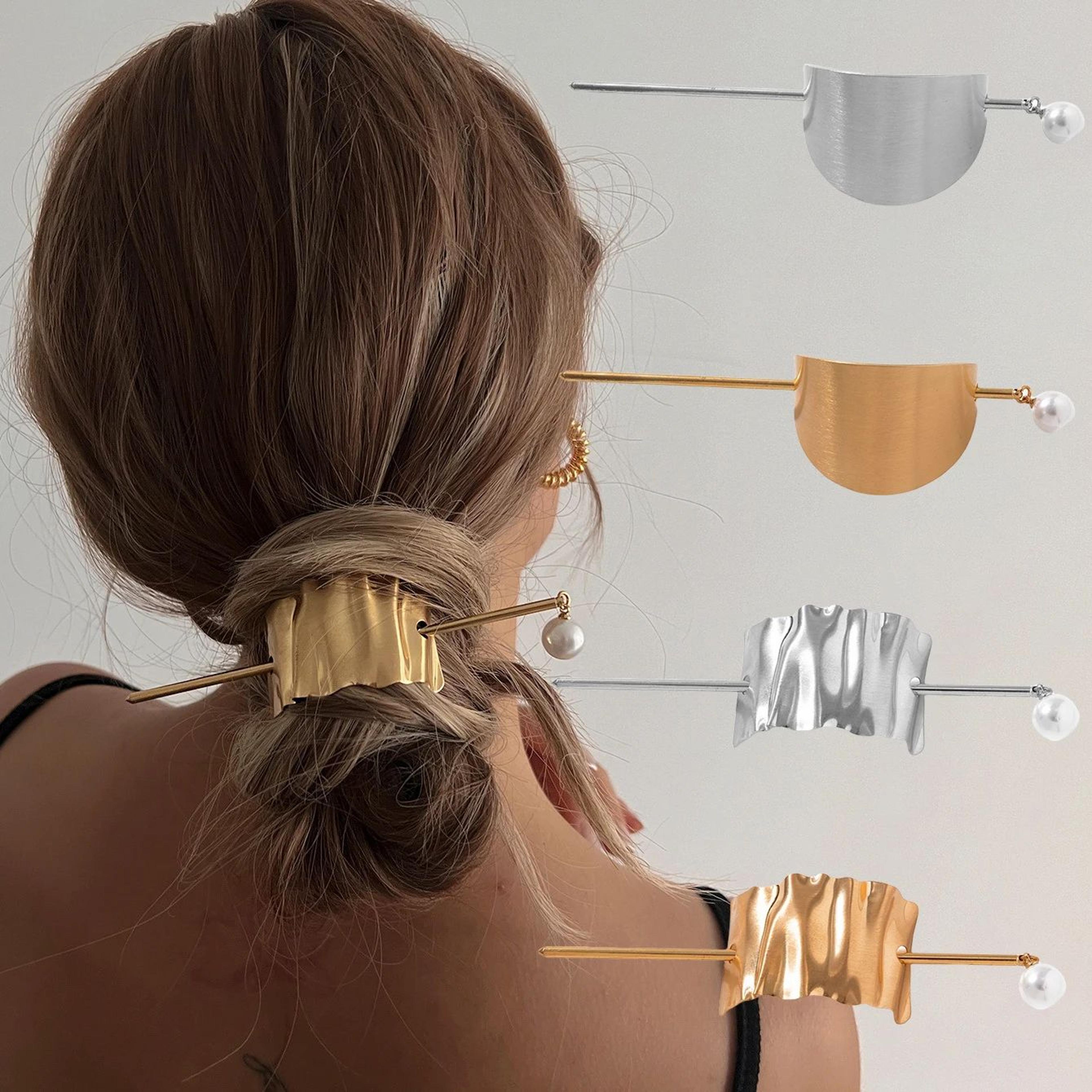 geometric pearl crown hair stick