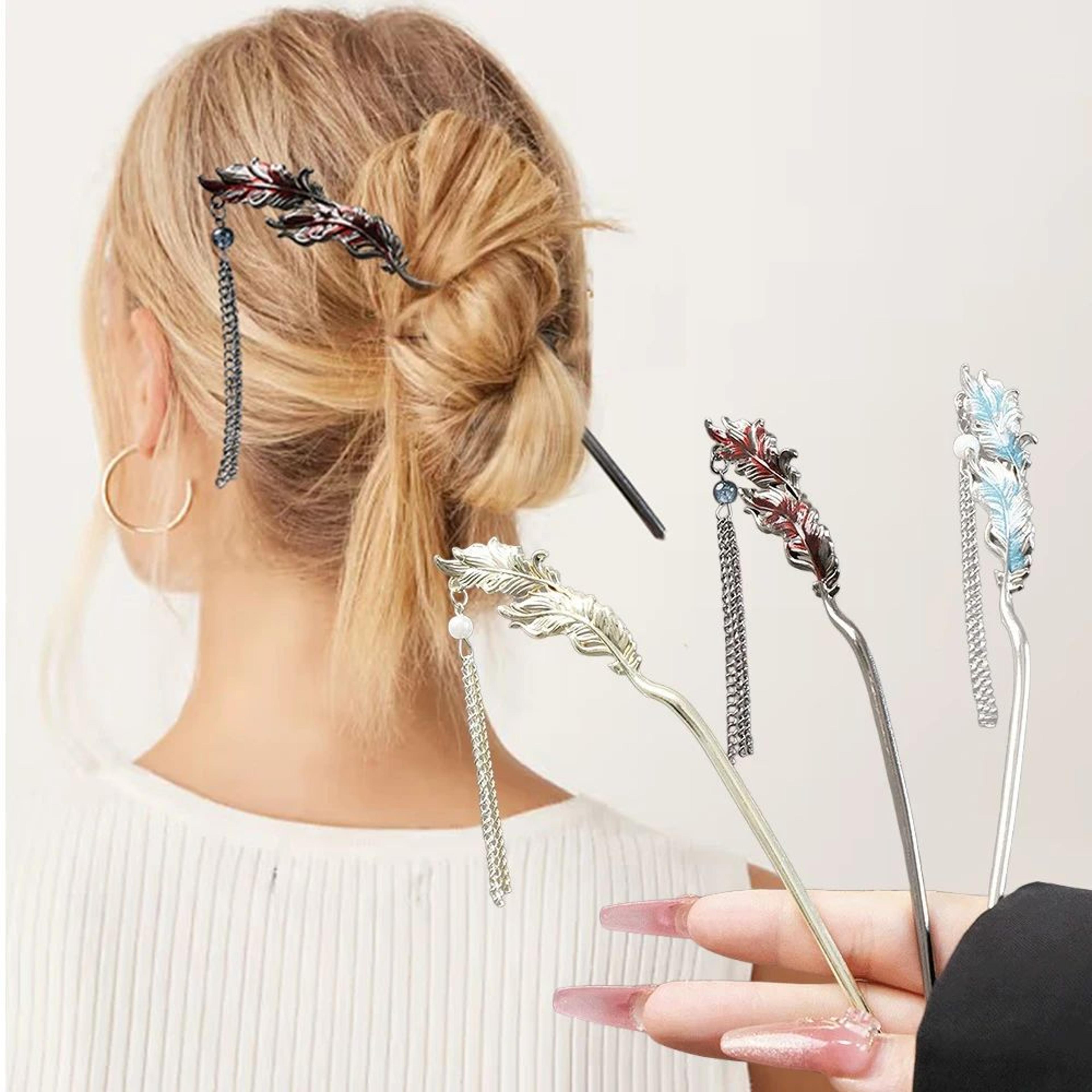 vintage feather tassel hair stick