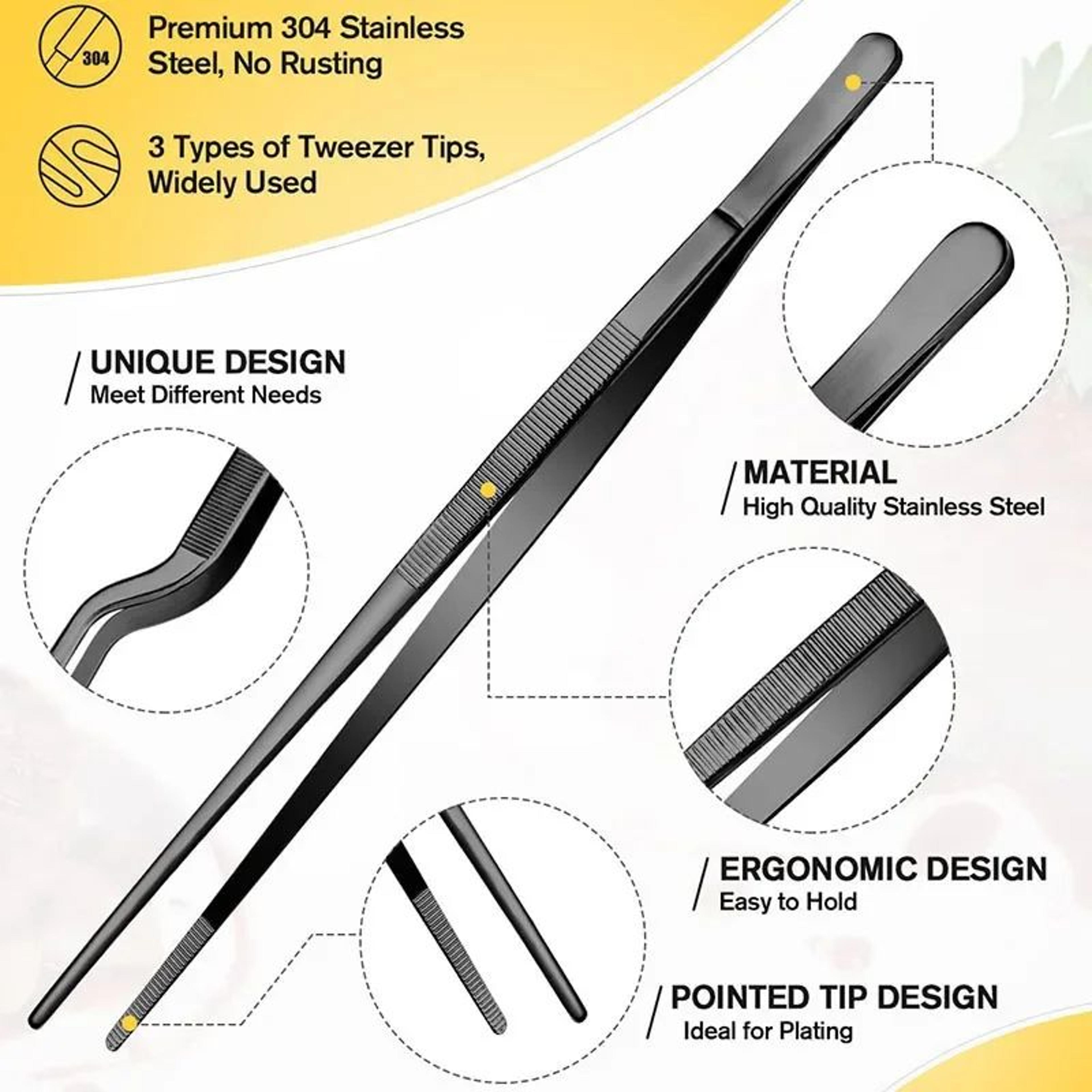 3 piece stainless steel chef tweezers set
