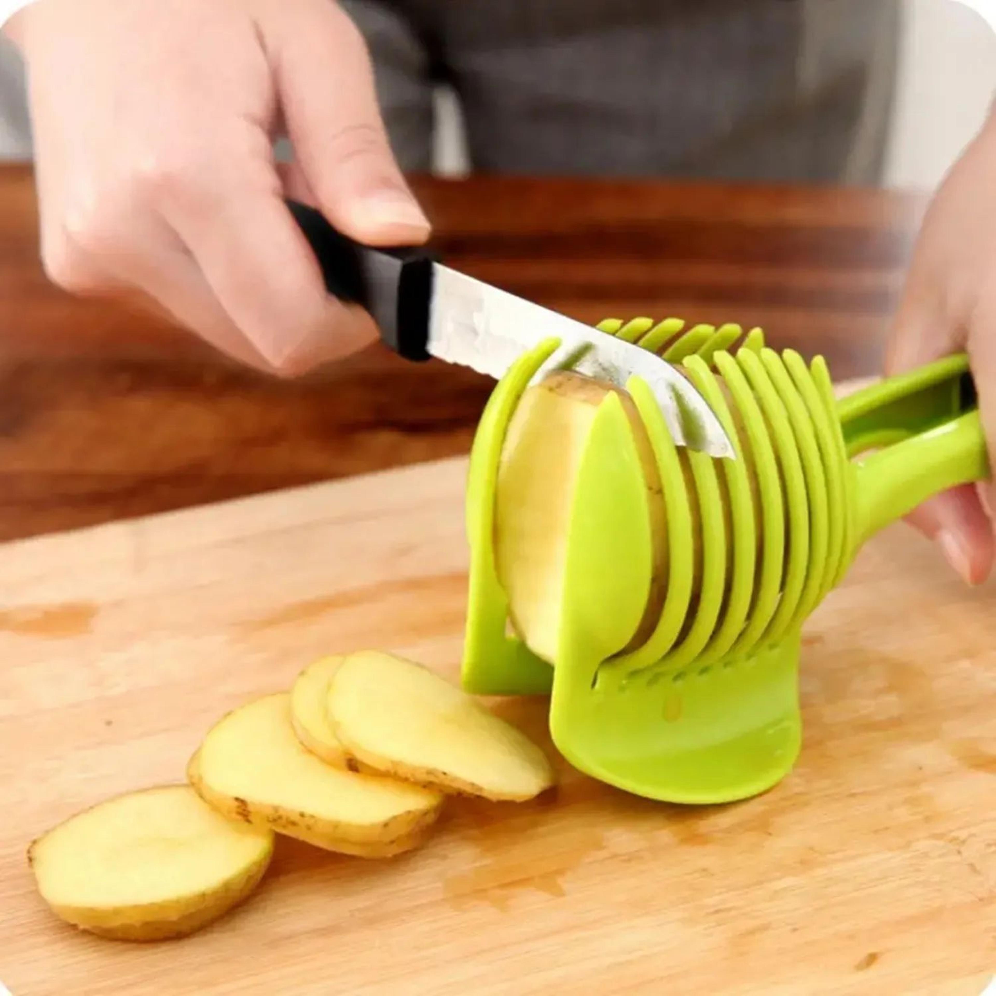 handheld tomato and potato slicing guide
