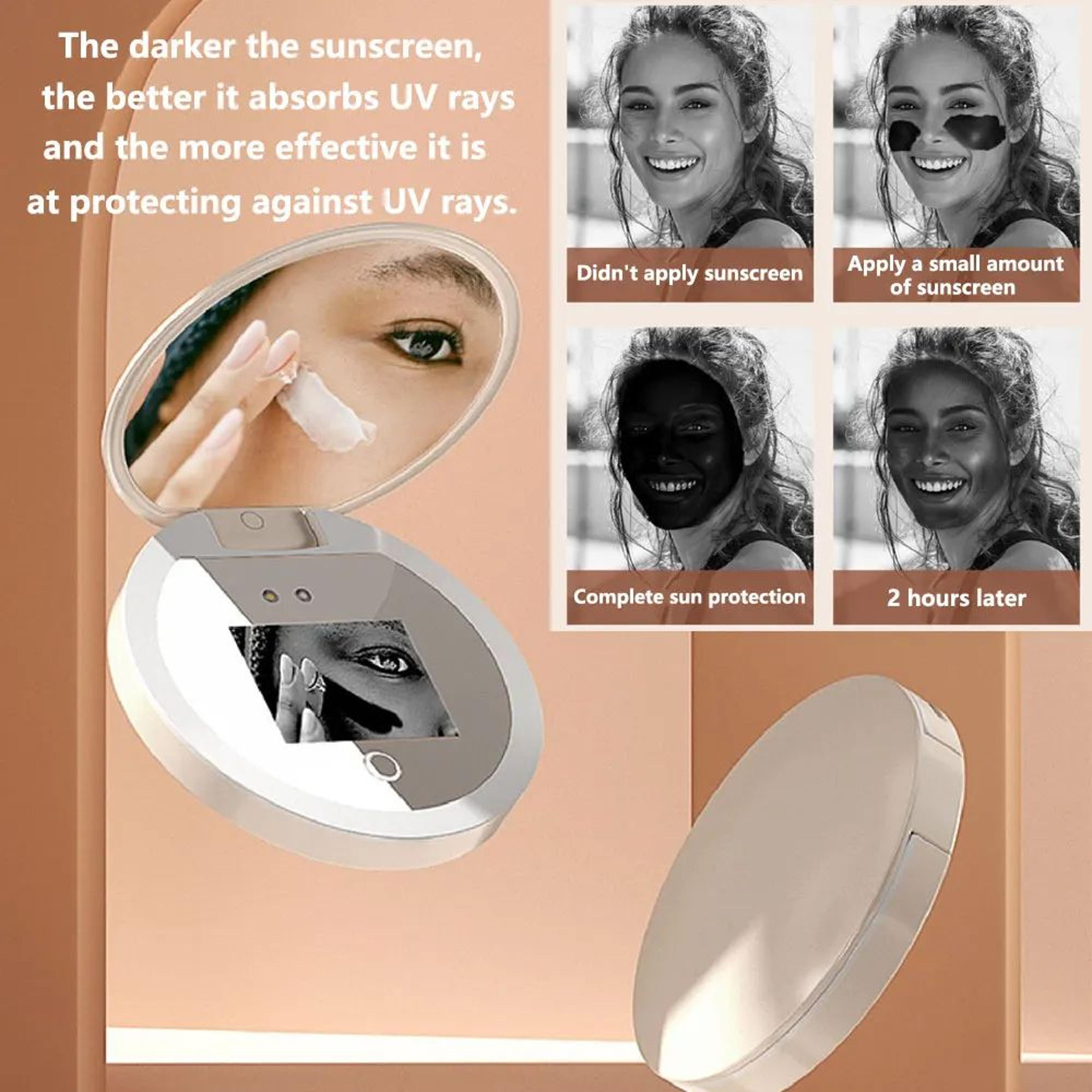 smart uv sunscreen testing mirror with 3 color led lights