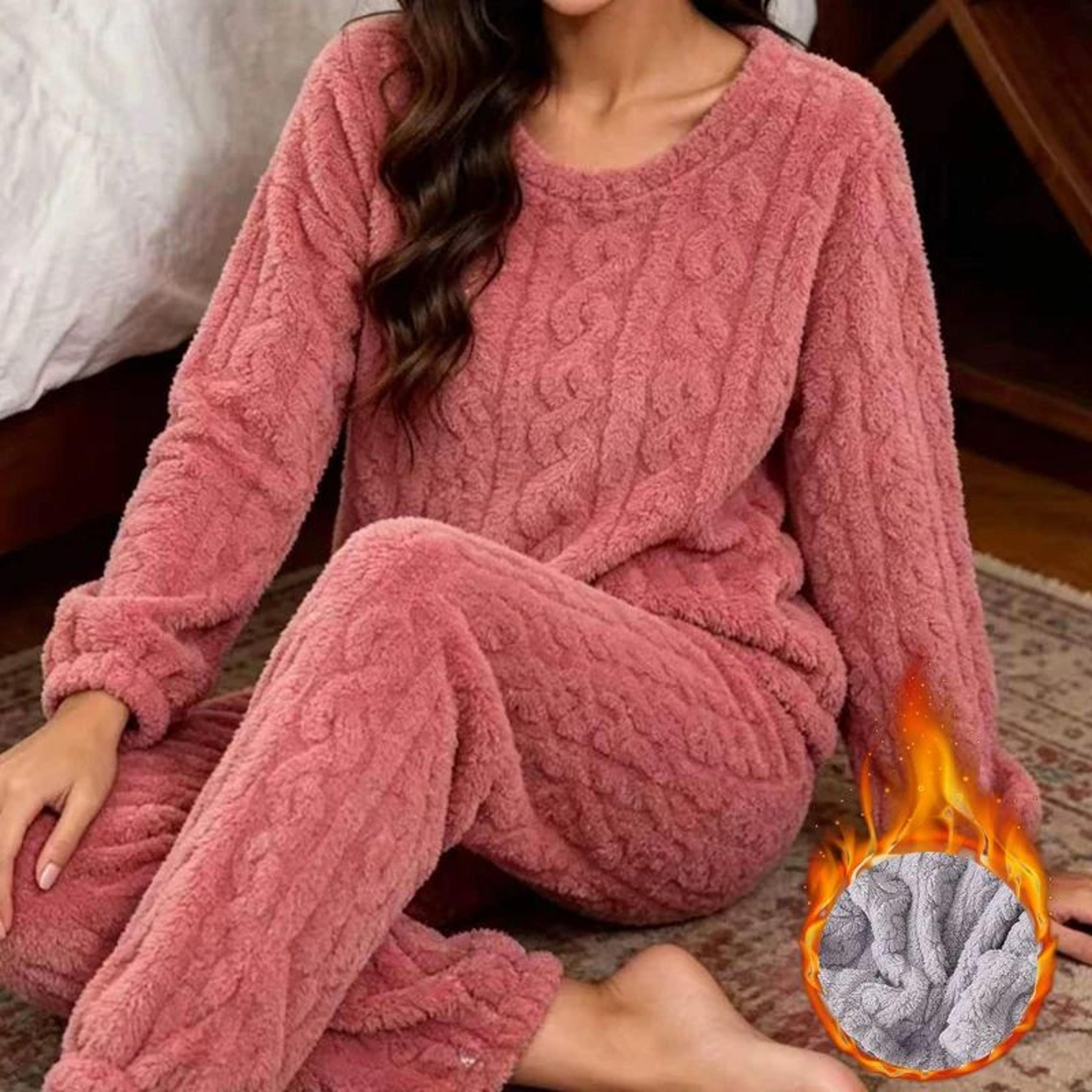 women's cozy coral velvet thermal pajama set