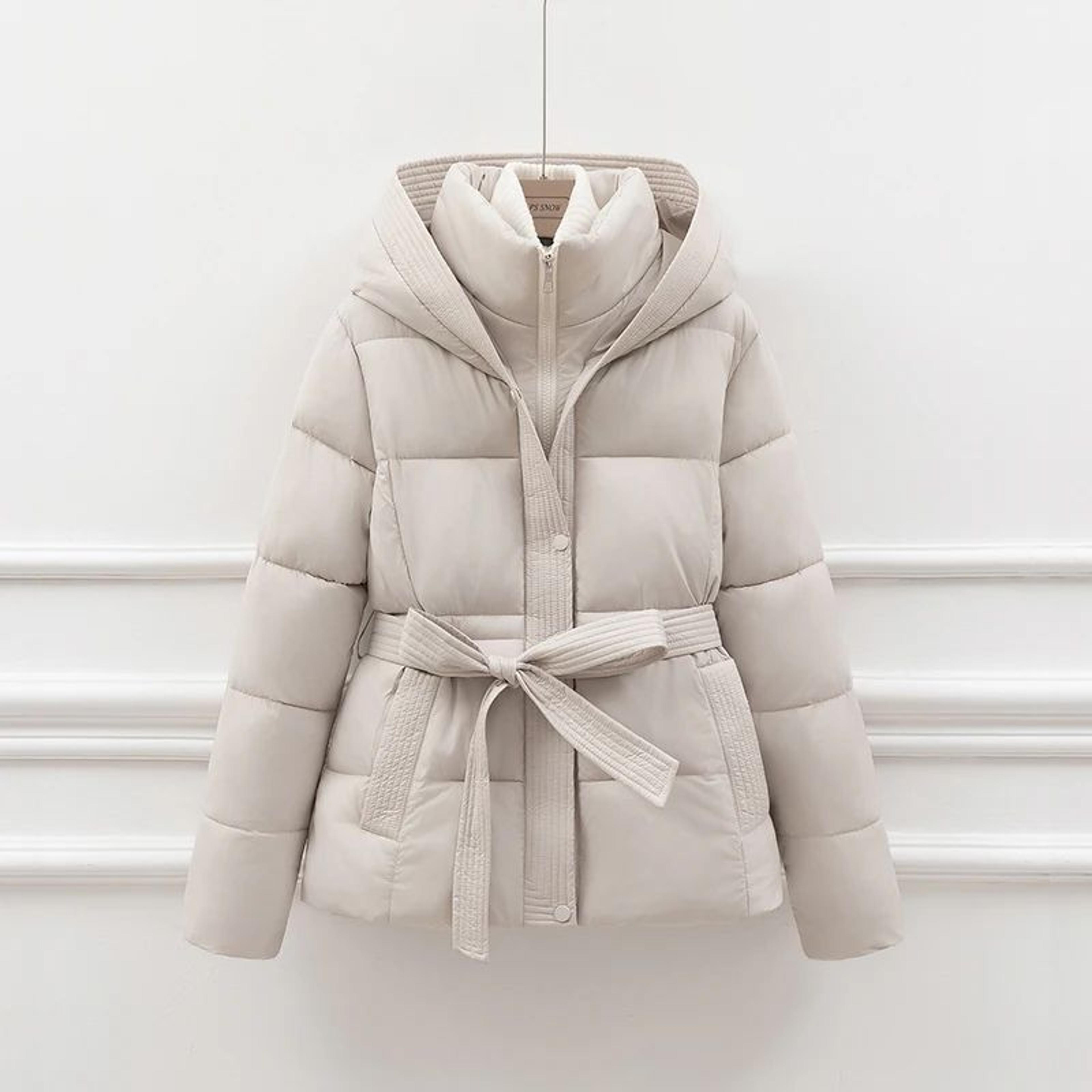 women's short hooded puffer jacket with drawstring