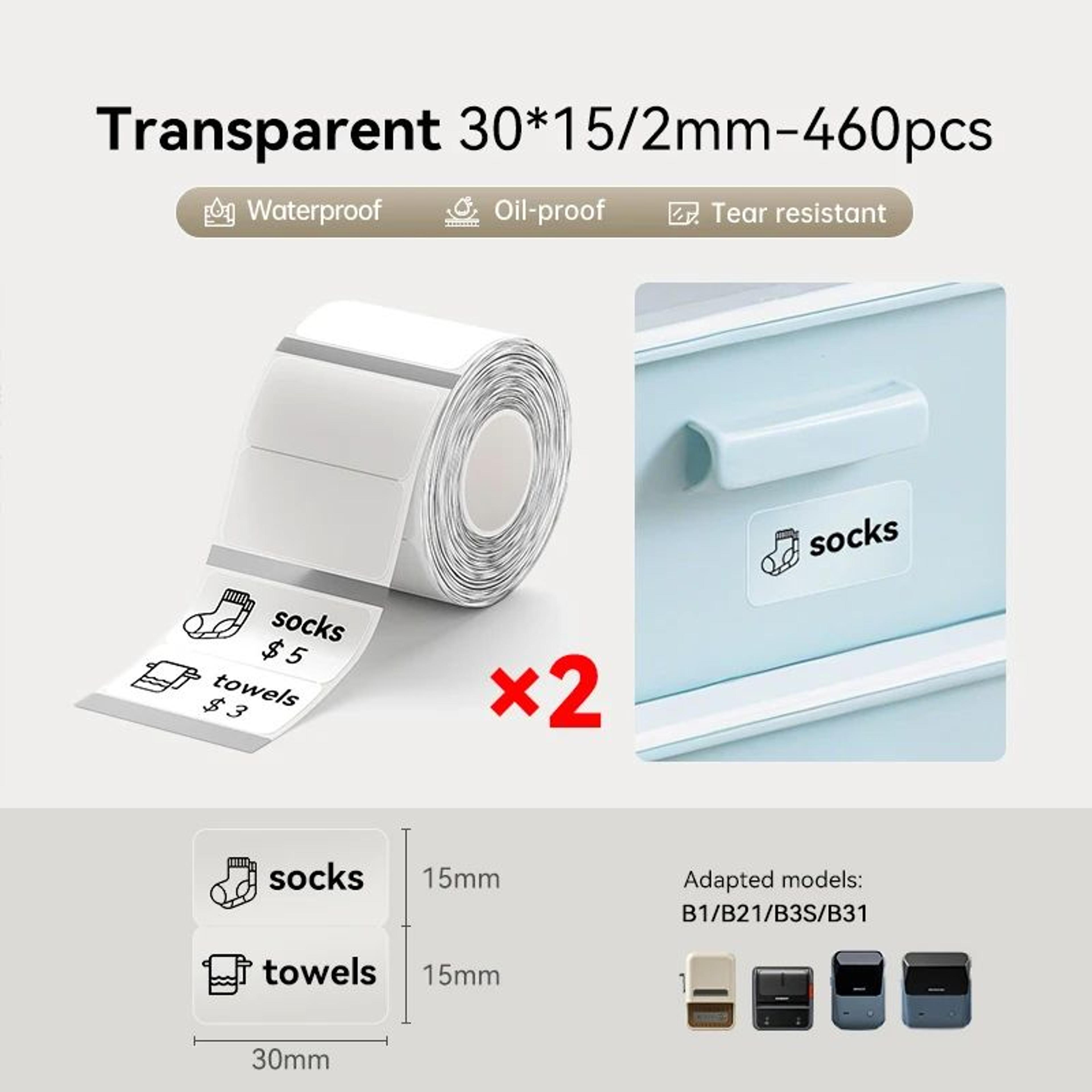 2 rolls transparent thermal label stickers