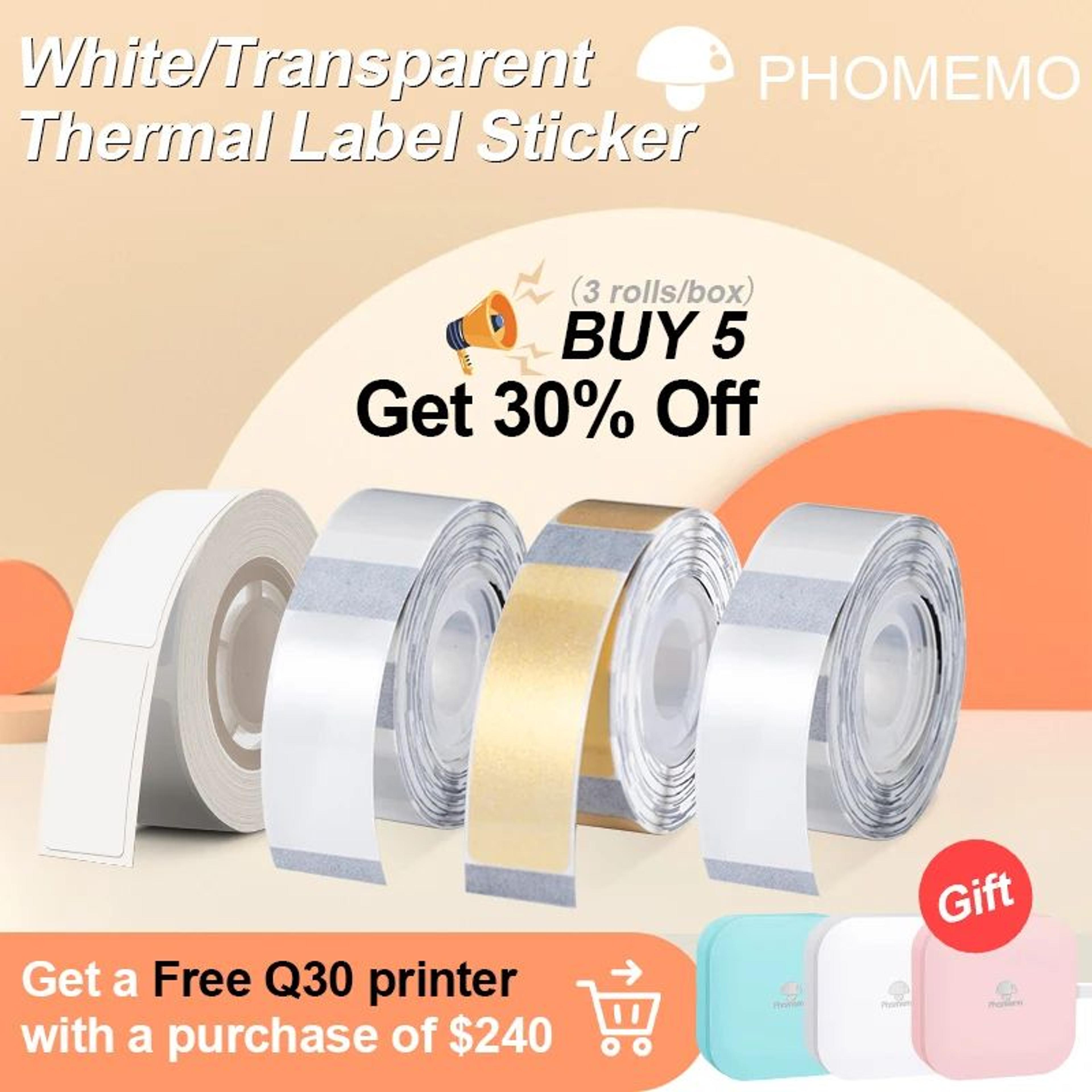 3 rolls waterproof white and clear thermal label tape