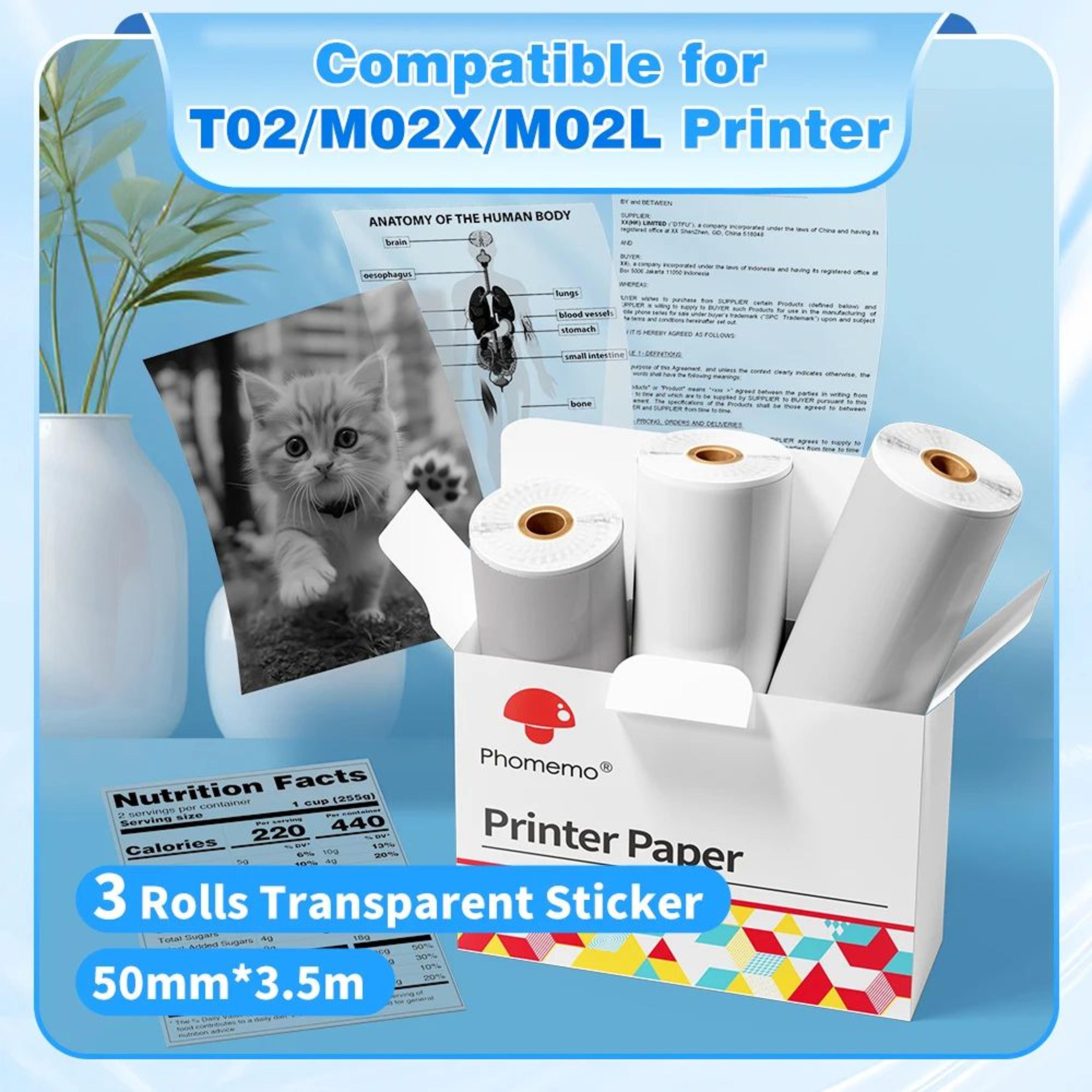 3 rolls white and clear mini thermal sticker paper