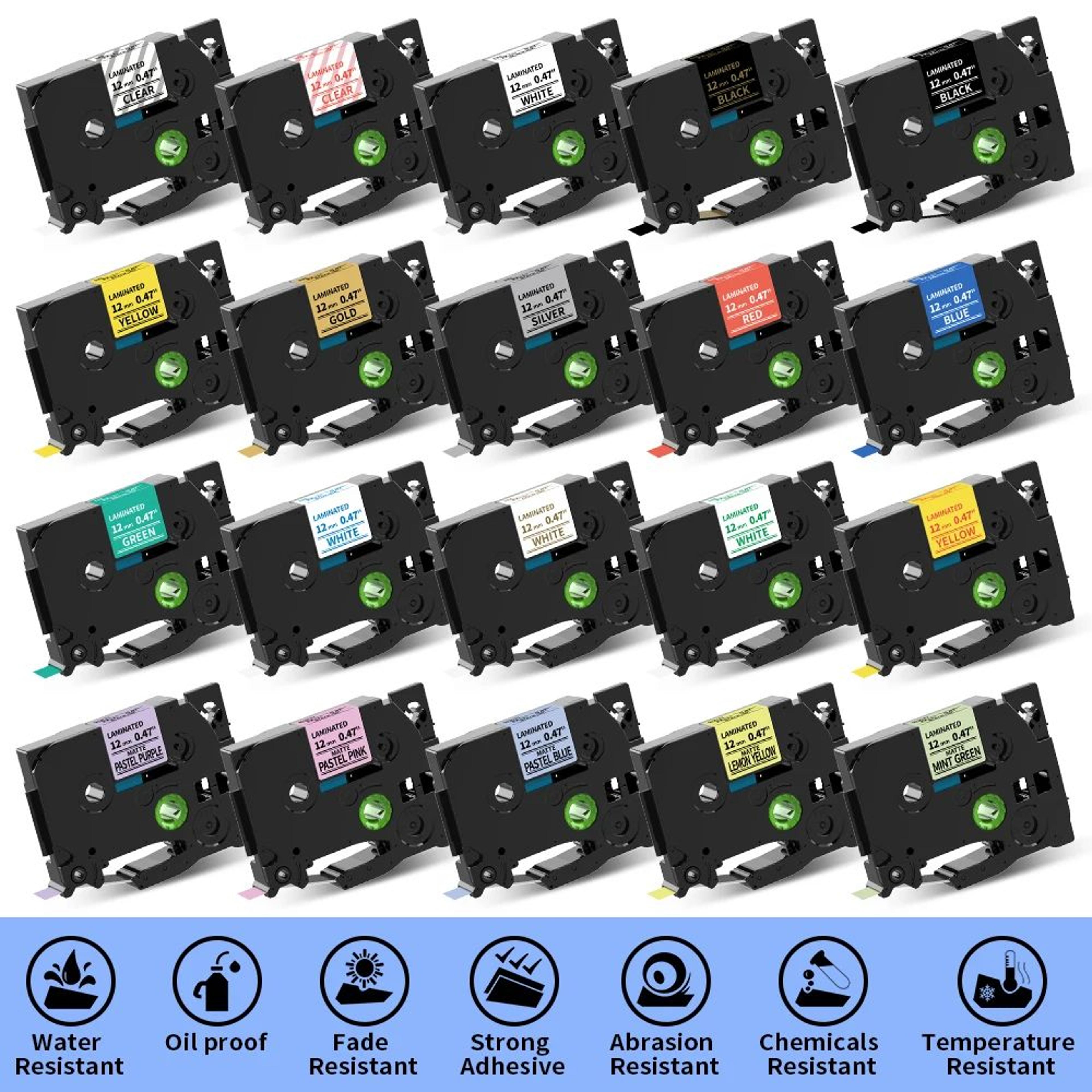 multi-size laminated label tape refill cartridges