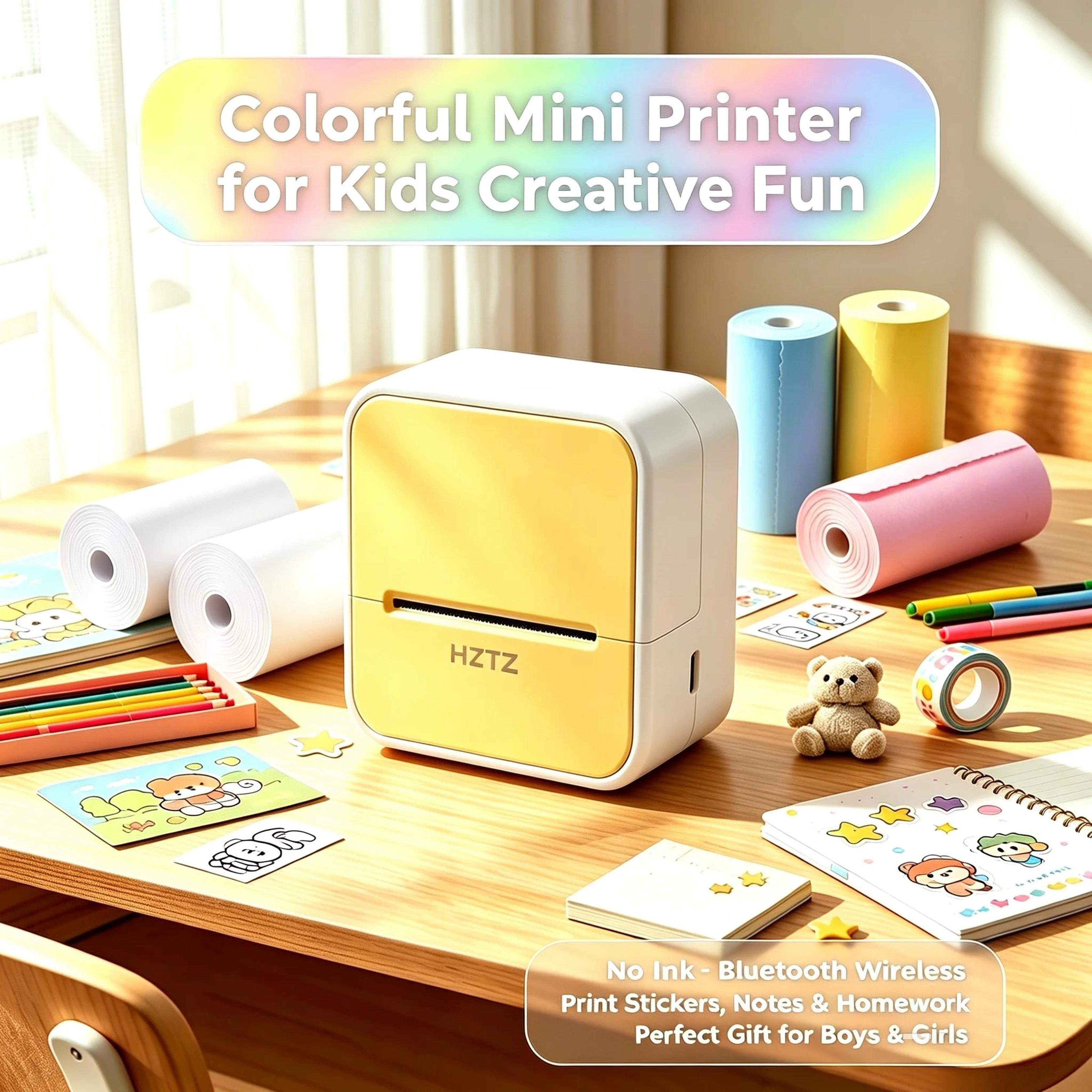 mini wireless photo printer with 12 paper rolls