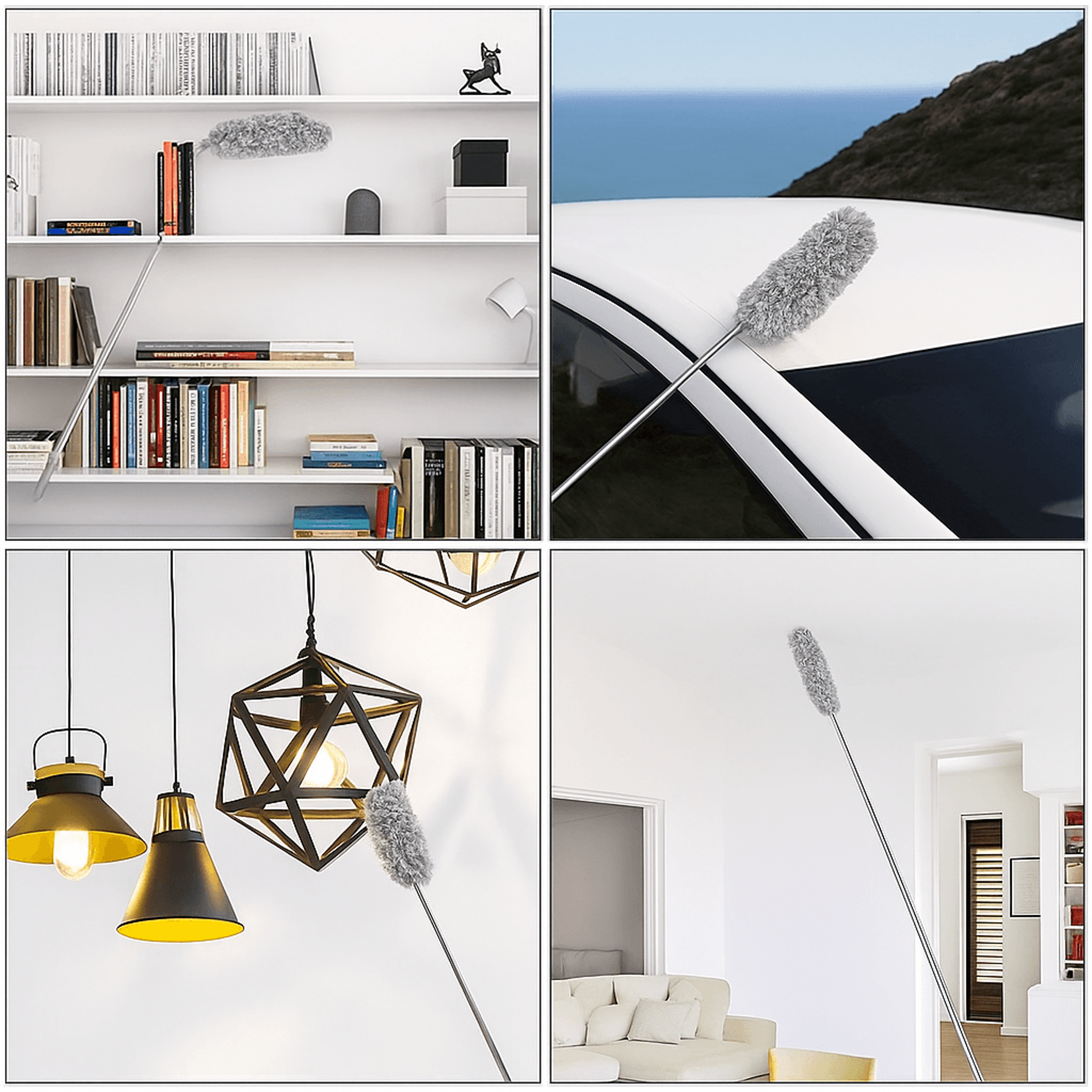 adjustable telescopic microfiber duster brush flexible, long-reach cleaning tool for cars, furniture & gaps