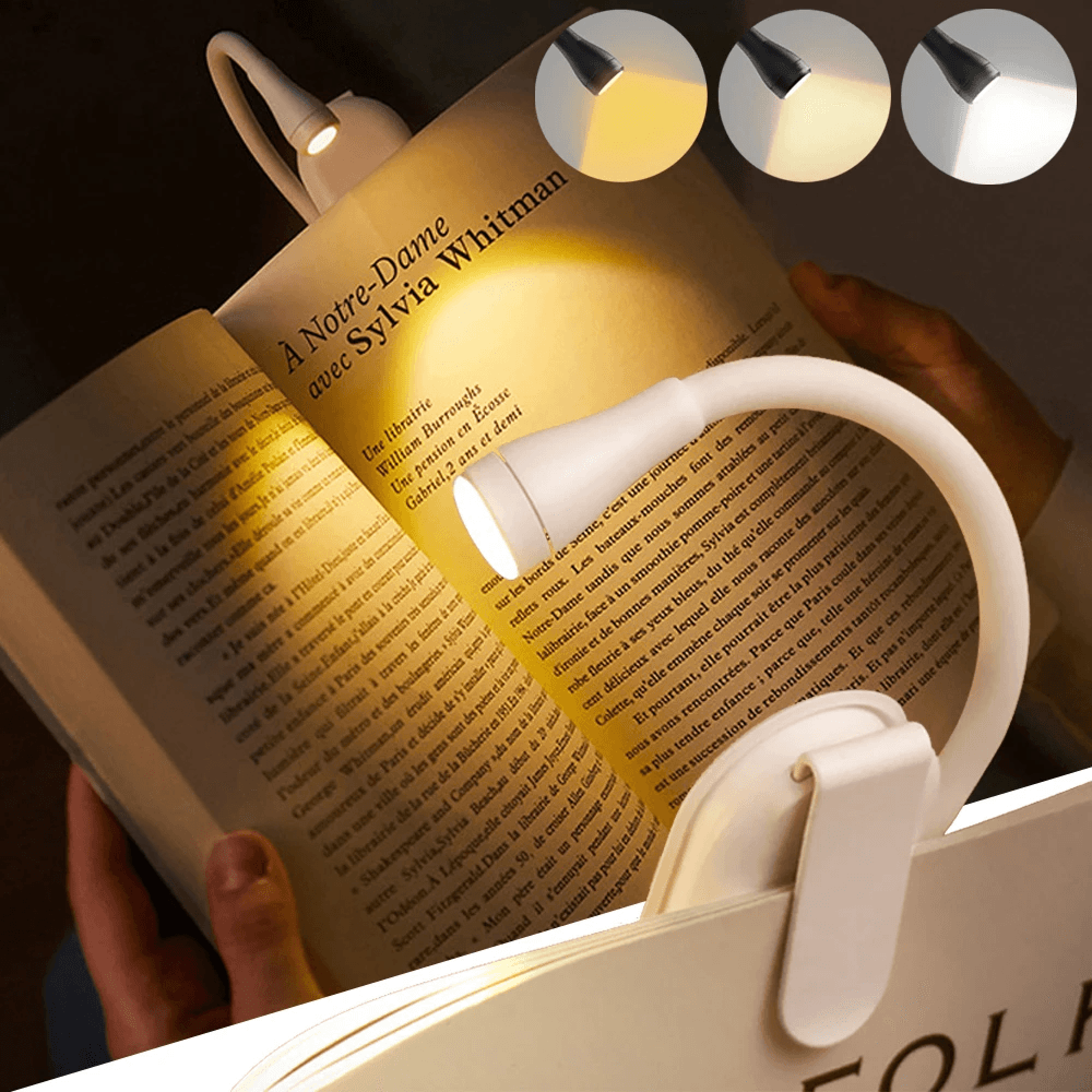 mini led book light – eye-friendly, 3-color rechargeable clip-on lamp for reading, travel & study