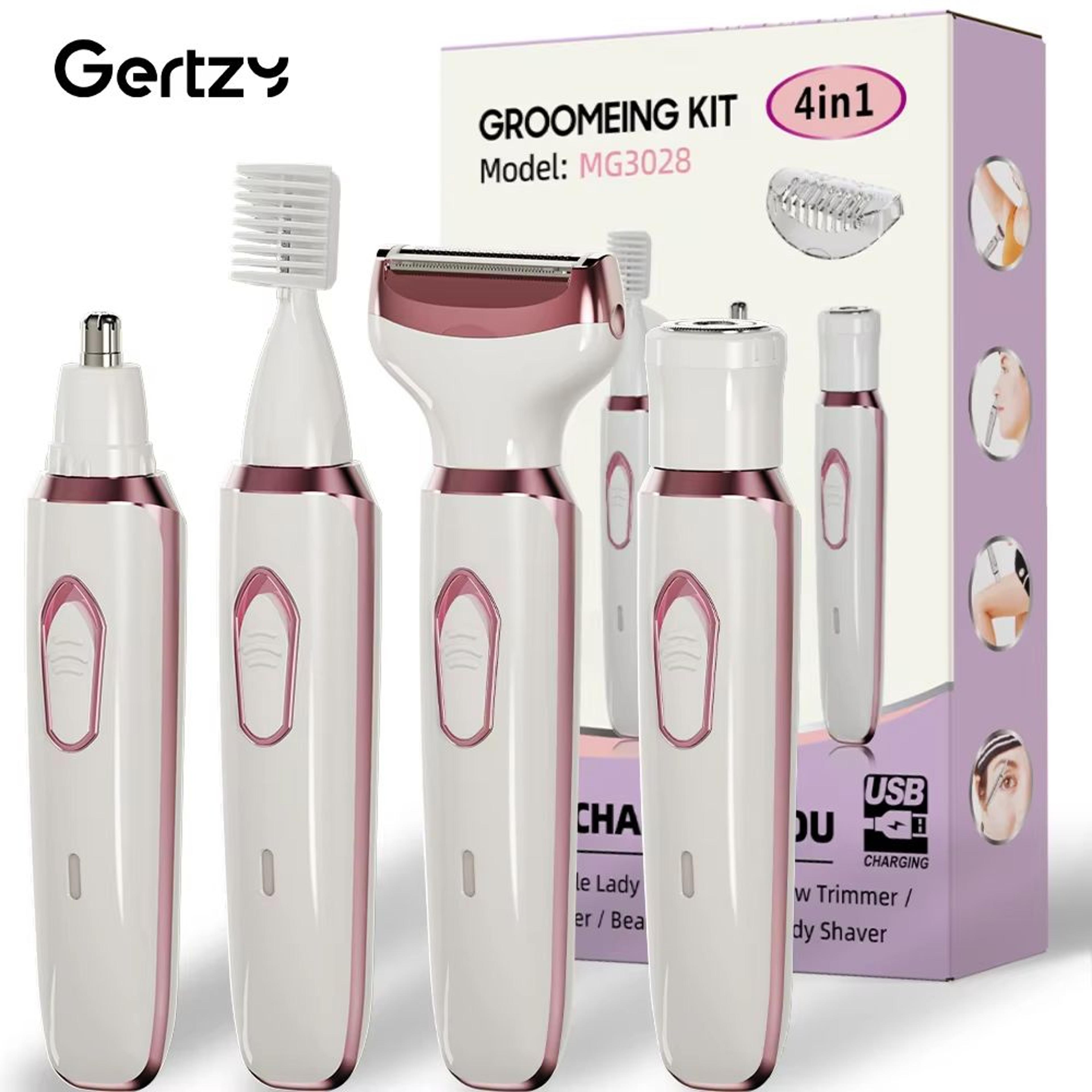 4-in-1 rechargeable electric razor for women with bikini trimmer, nose hair remover, and facial shaver – wet and dry use
