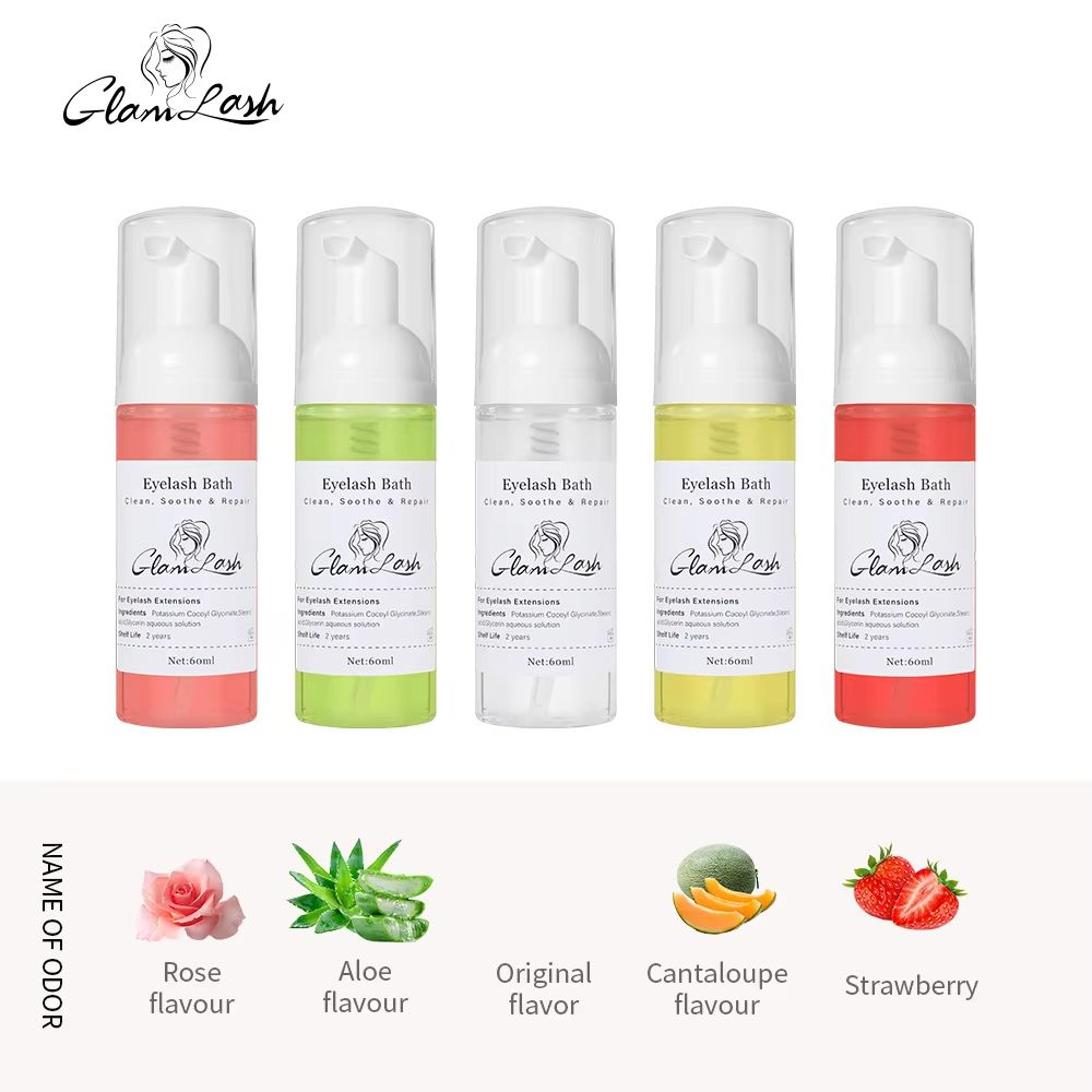 glamlash 60ml eyelash foam cleanser – no tears formula with fruit scent for lash extensions
