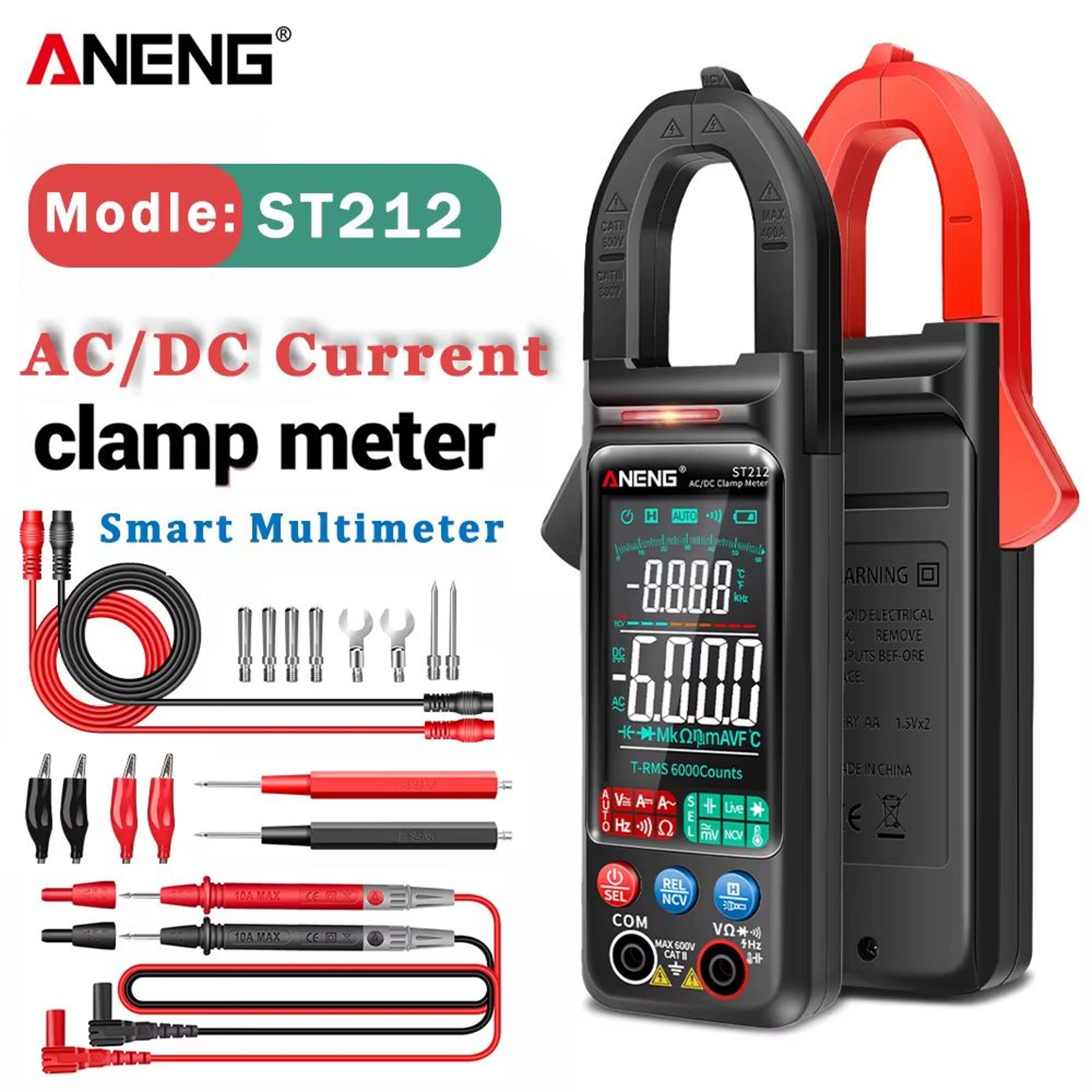 aneng st212 color screen clamp meter - ac dc digital multimeter with ncv and temperature