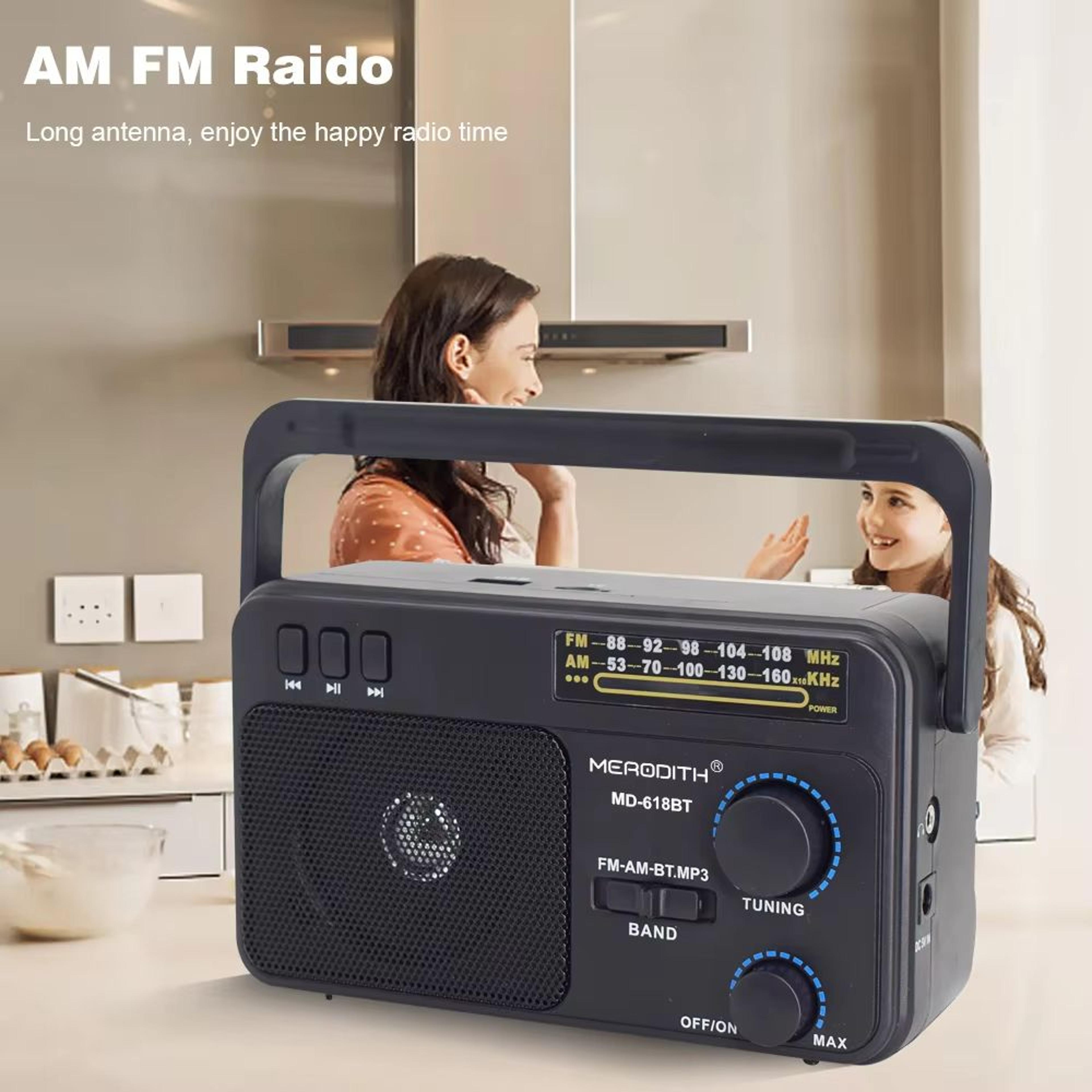 classic am fm shortwave transistor radio – battery or ac powered with large tuning knob for indoor & outdoor use