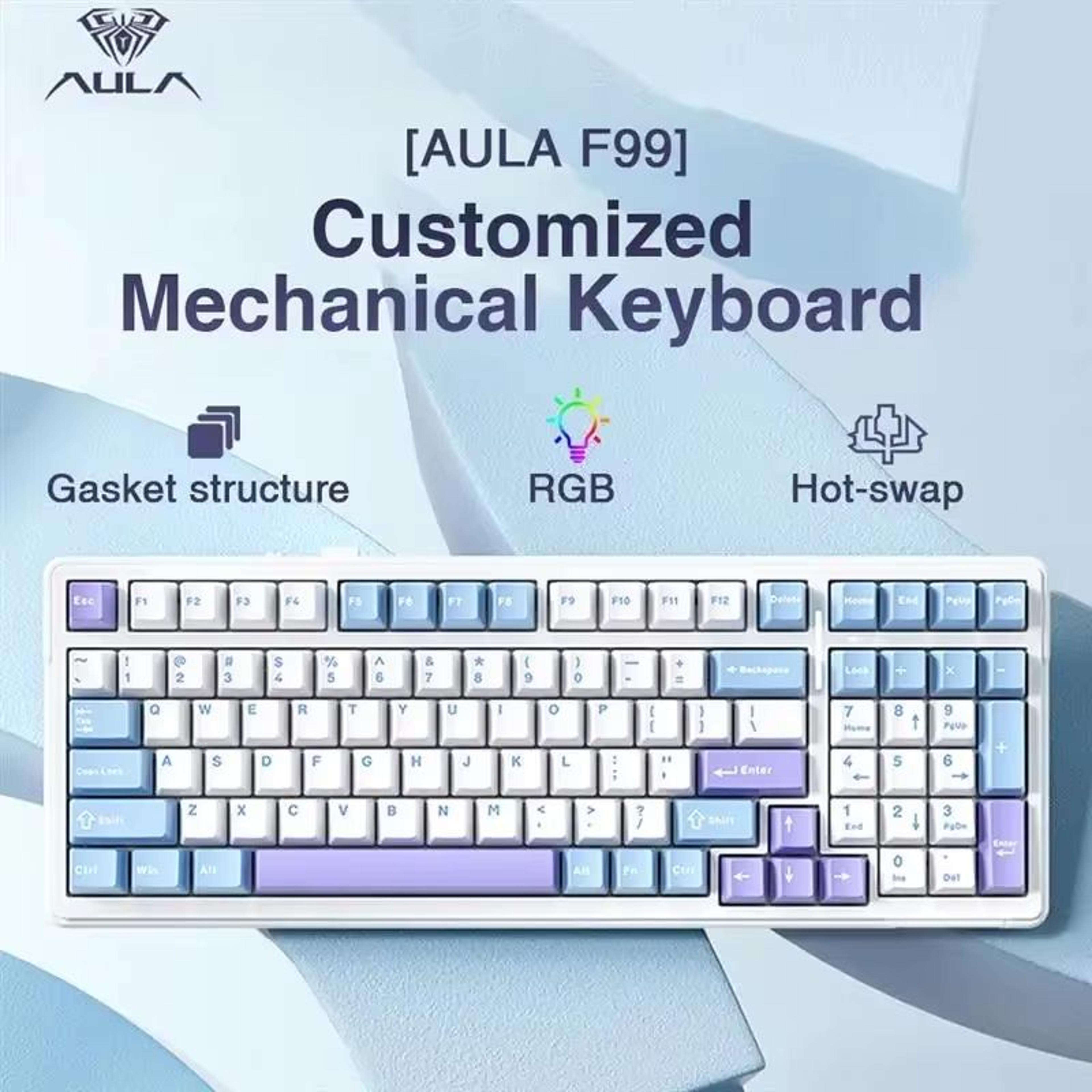 aula f99 wireless mechanical gaming keyboard – 99-key rgb hot-swappable with bluetooth & wired modes