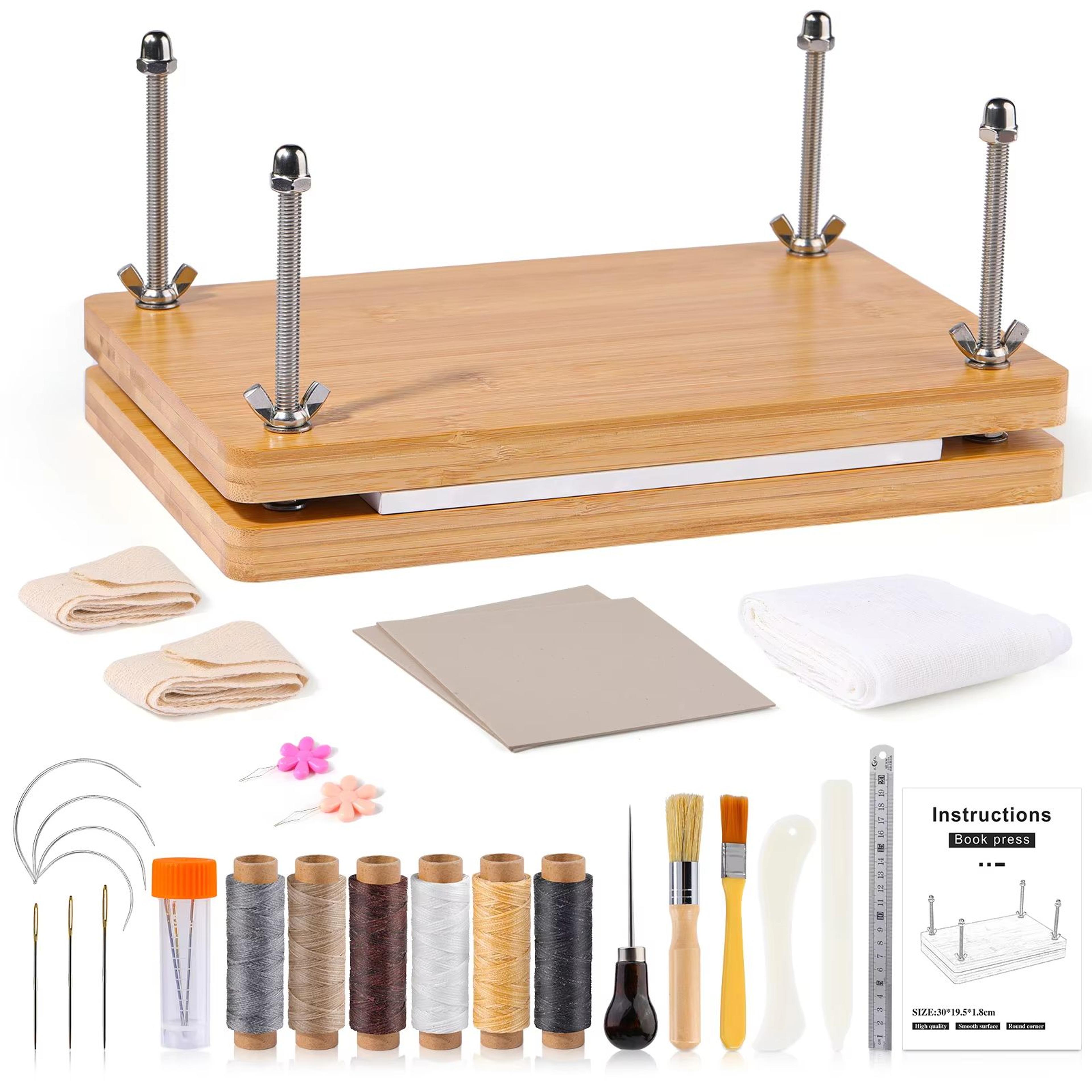 complete bookbinding tools set with bone folder, waxed thread, and paulownia wood portable binding press