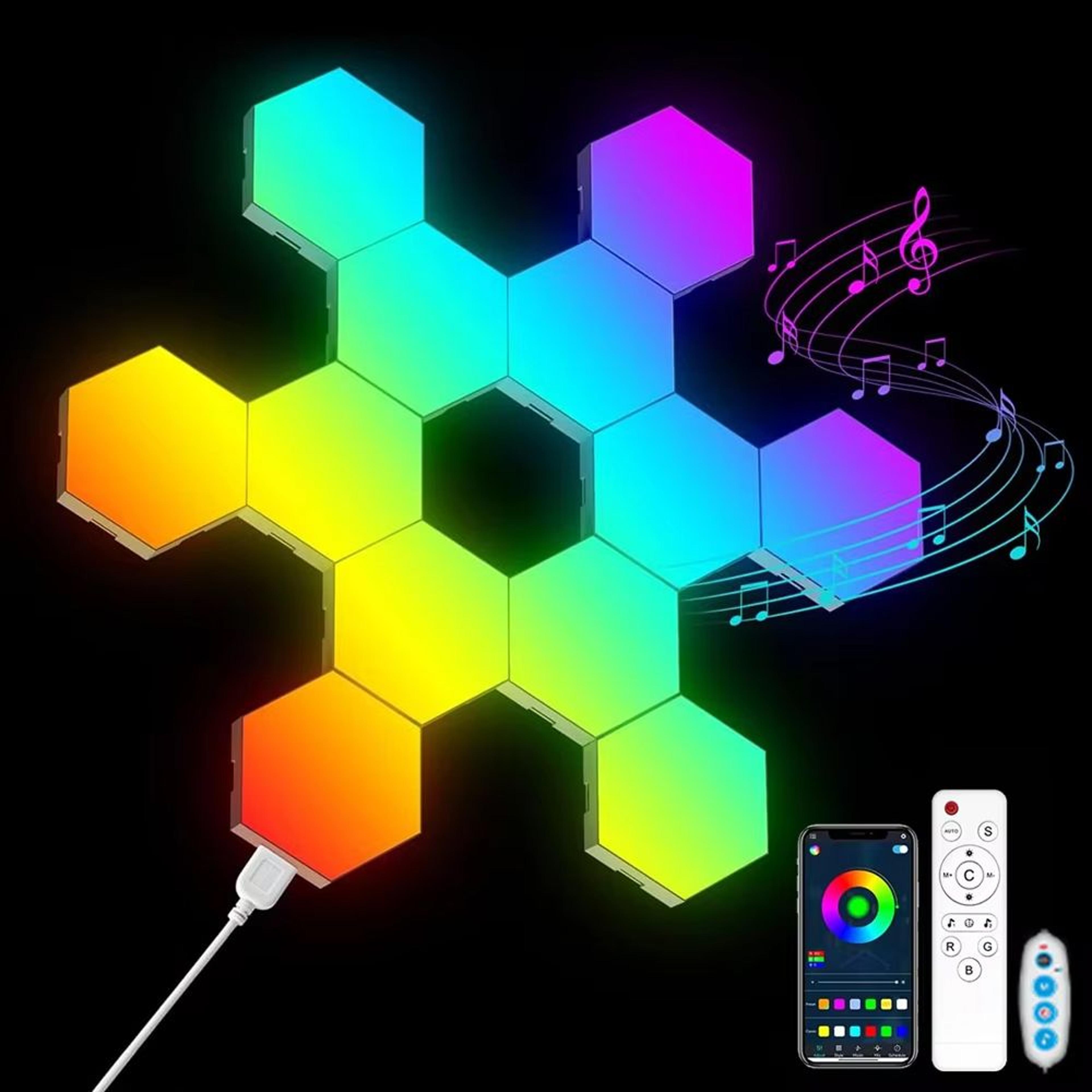 rgb bluetooth hexagon wall lights – app & remote controlled modular led panels for bedroom & gaming decor