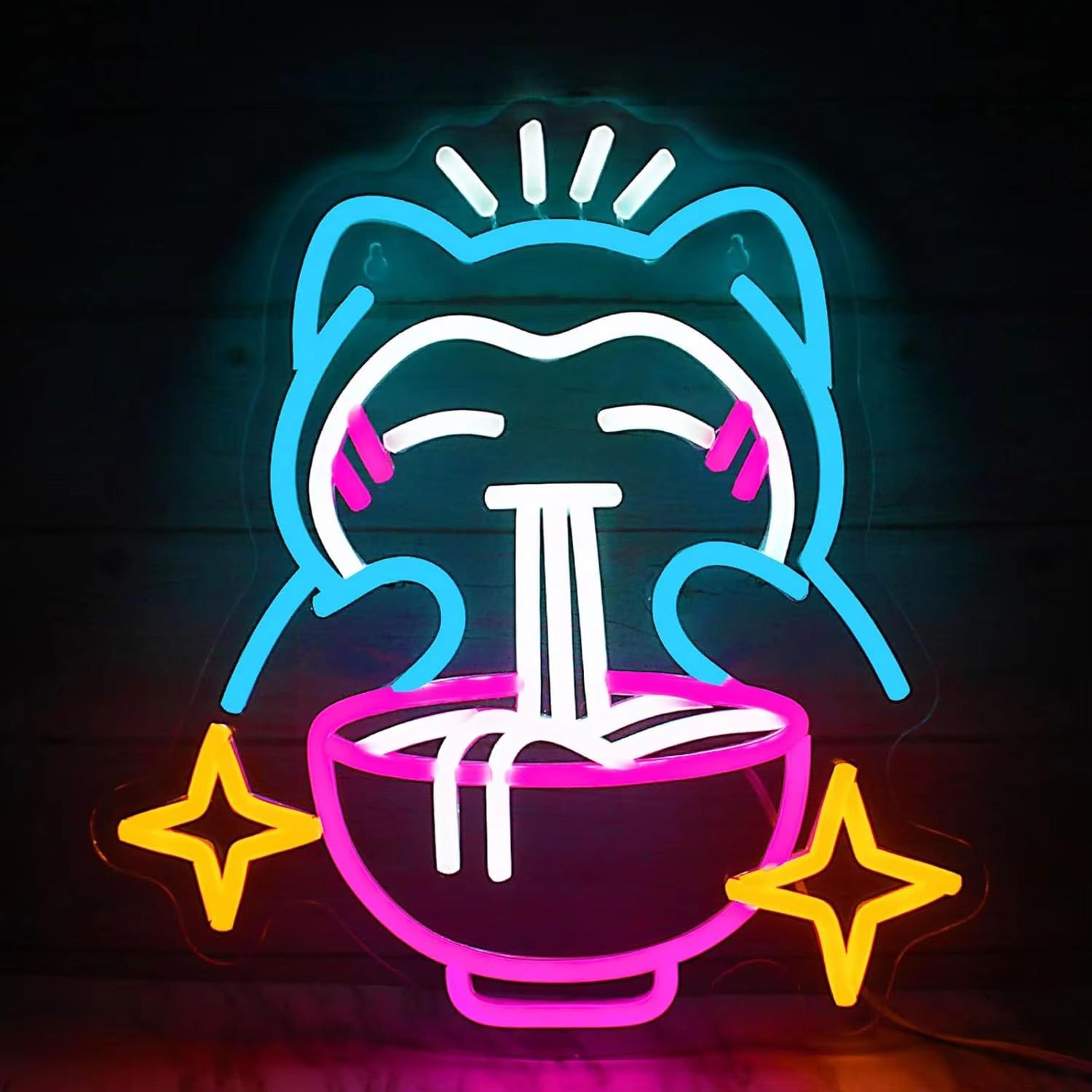 cute pokemon bear ramen neon sign – blue dimmable led light for home, bar & japanese noodle shop decor