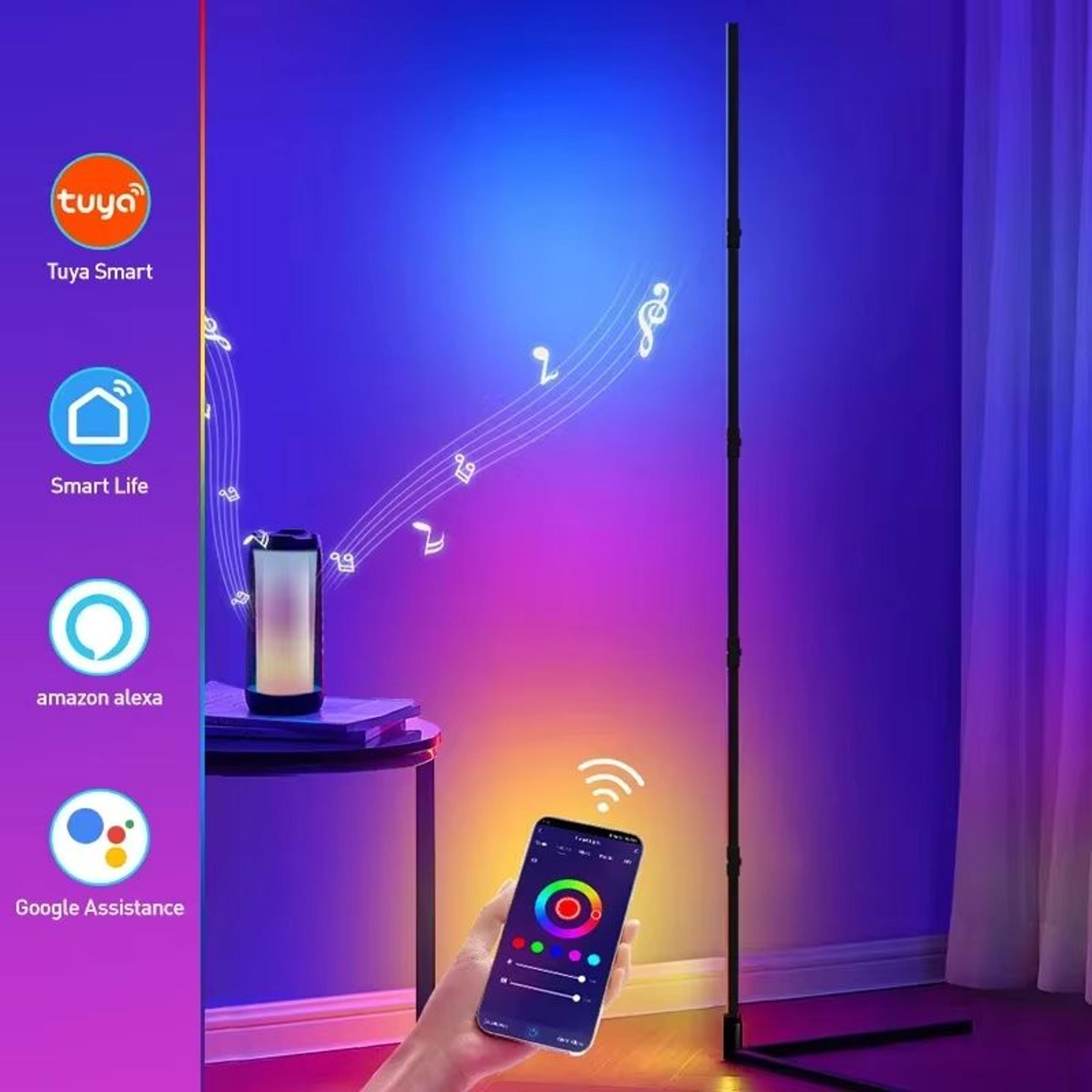 180cm rgbic smart corner floor lamp with tuya app and remote control, music sync ambient light