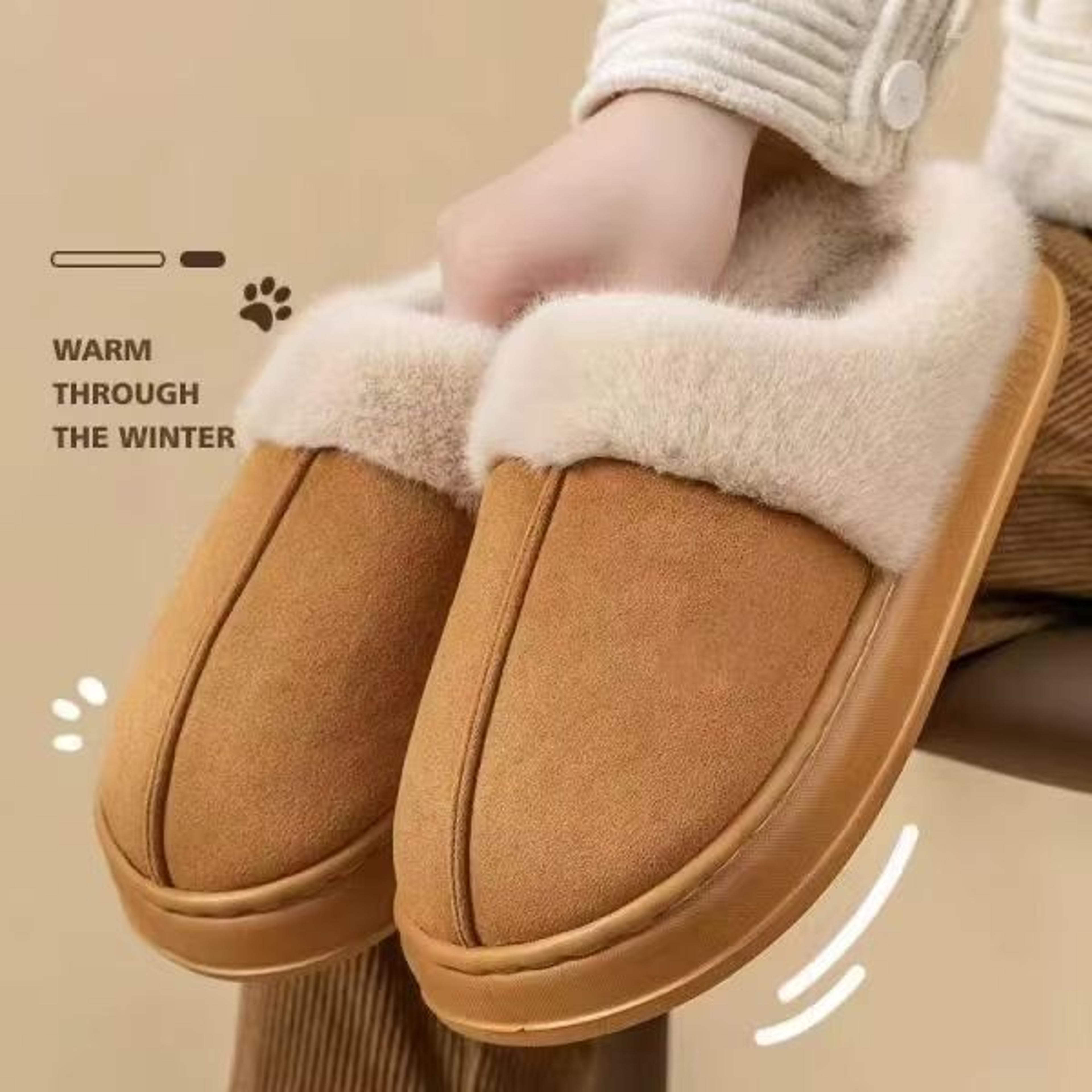 women fluffy winter indoor slippers eva thick sole anti-slip warm unisex home shoes