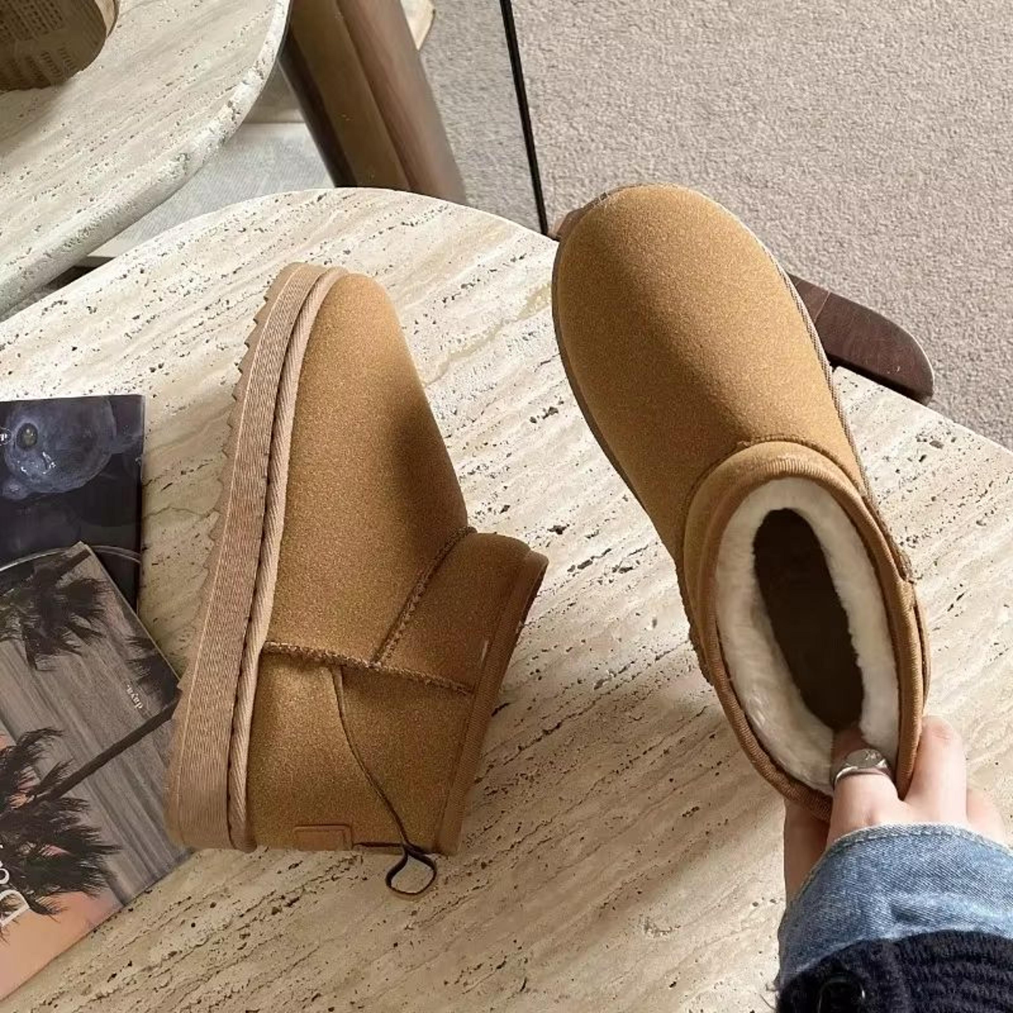 women winter platform ankle boots warm leather fur lined ultra mini booties