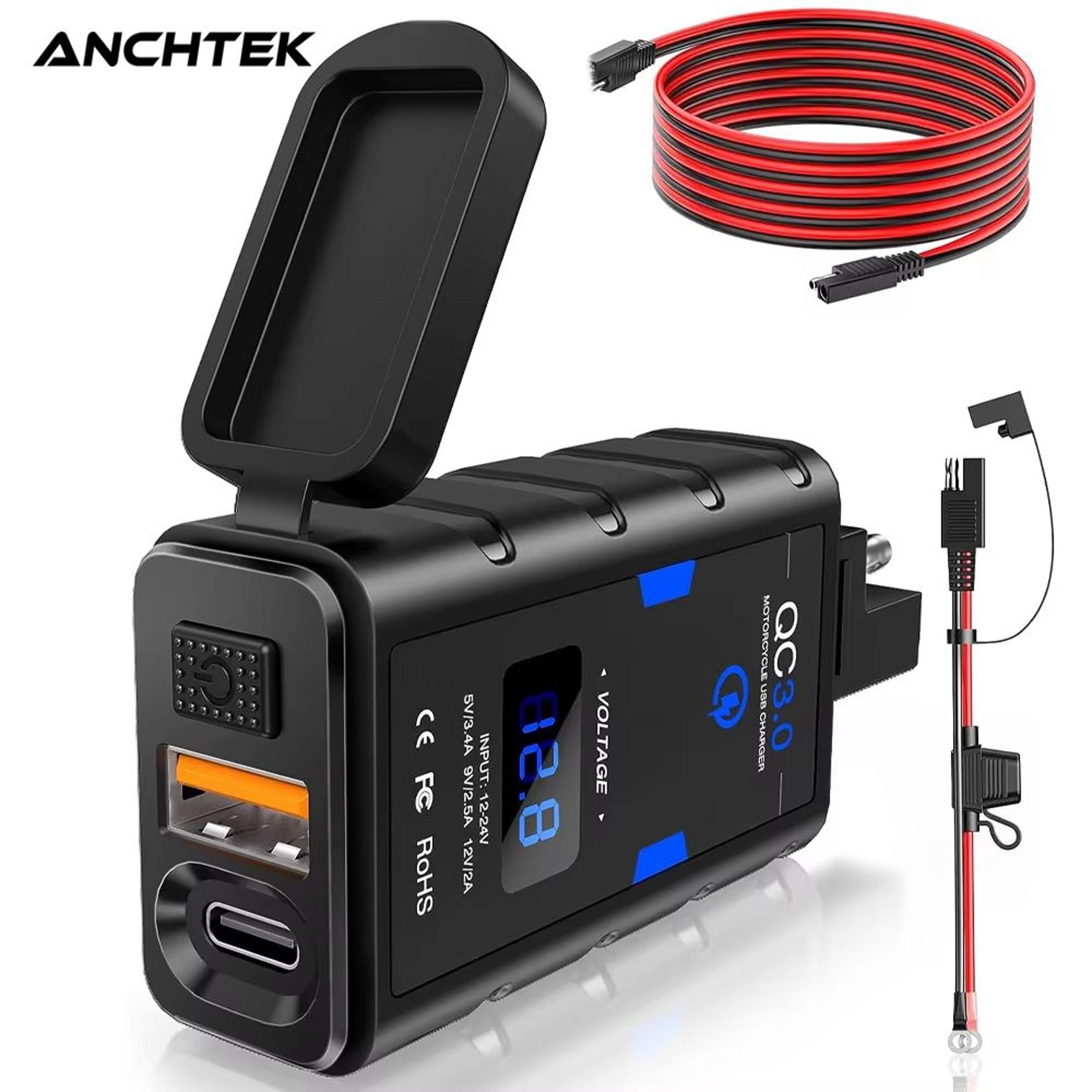 anchtek motorcycle usb charger – 6.4 a qc3.0 & pd fast-charging socket