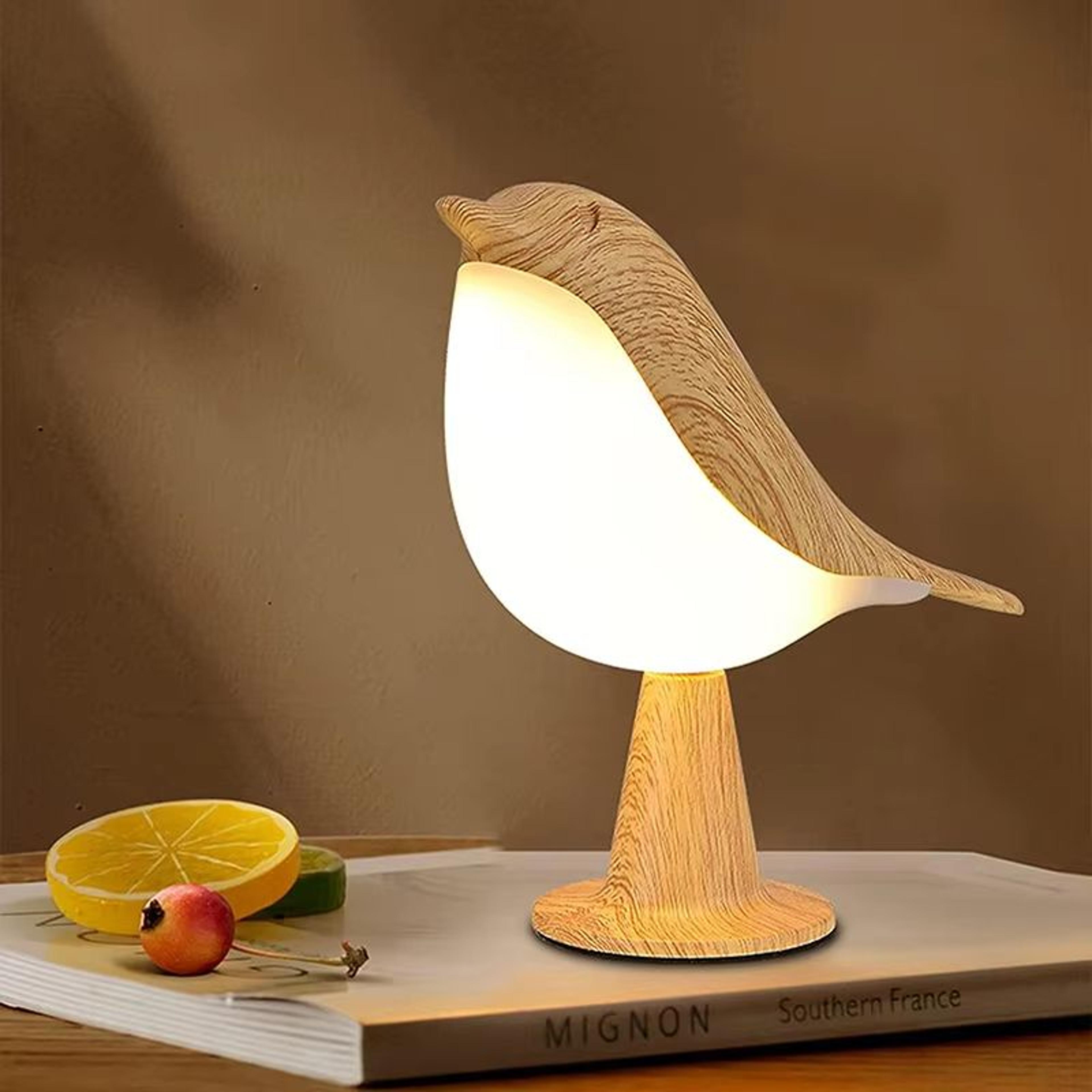 birdglow rechargeable wooden bird night light – led touch switch bedside lamp
