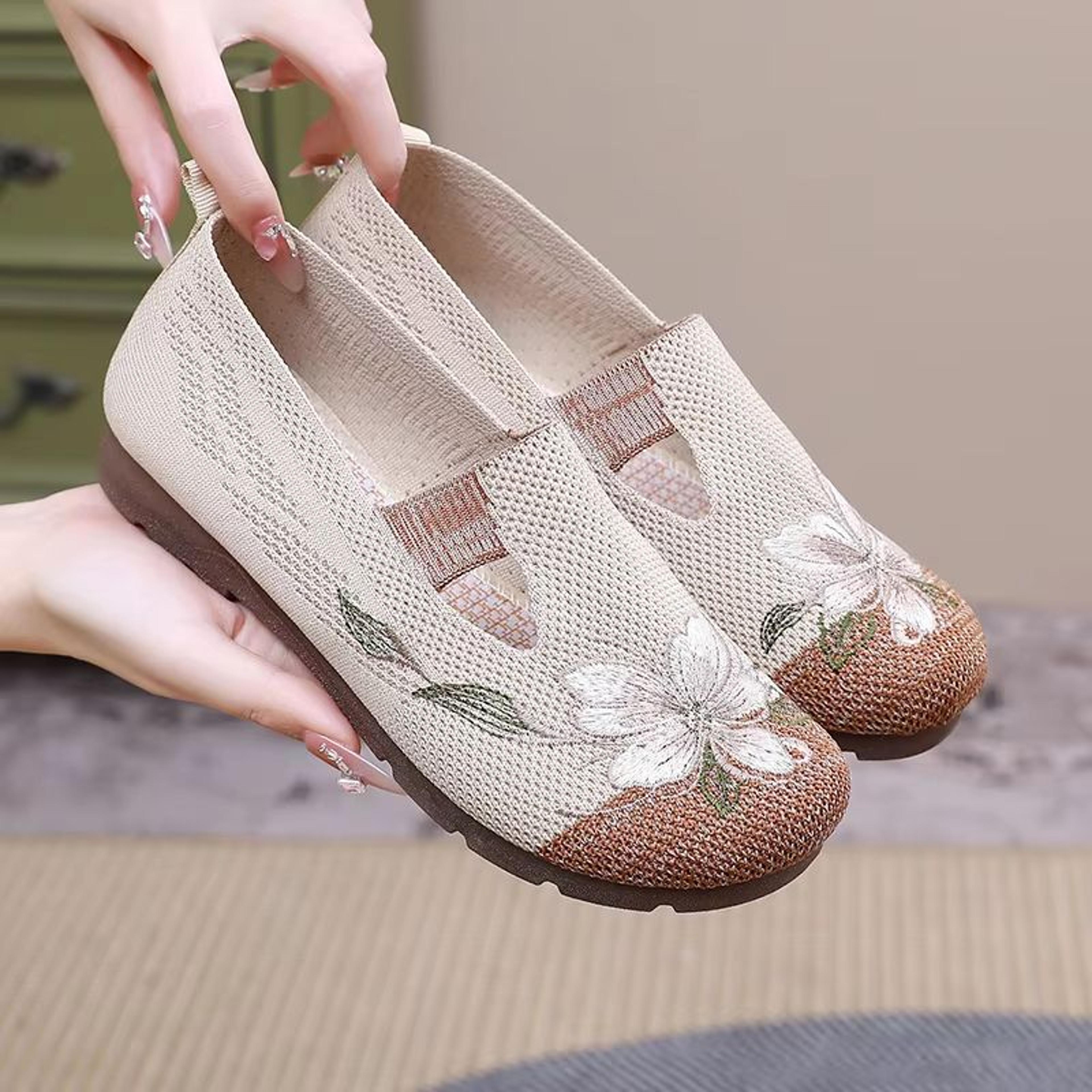 breathable summer women mesh flat shoes soft sole anti slip embroidered casual loafers