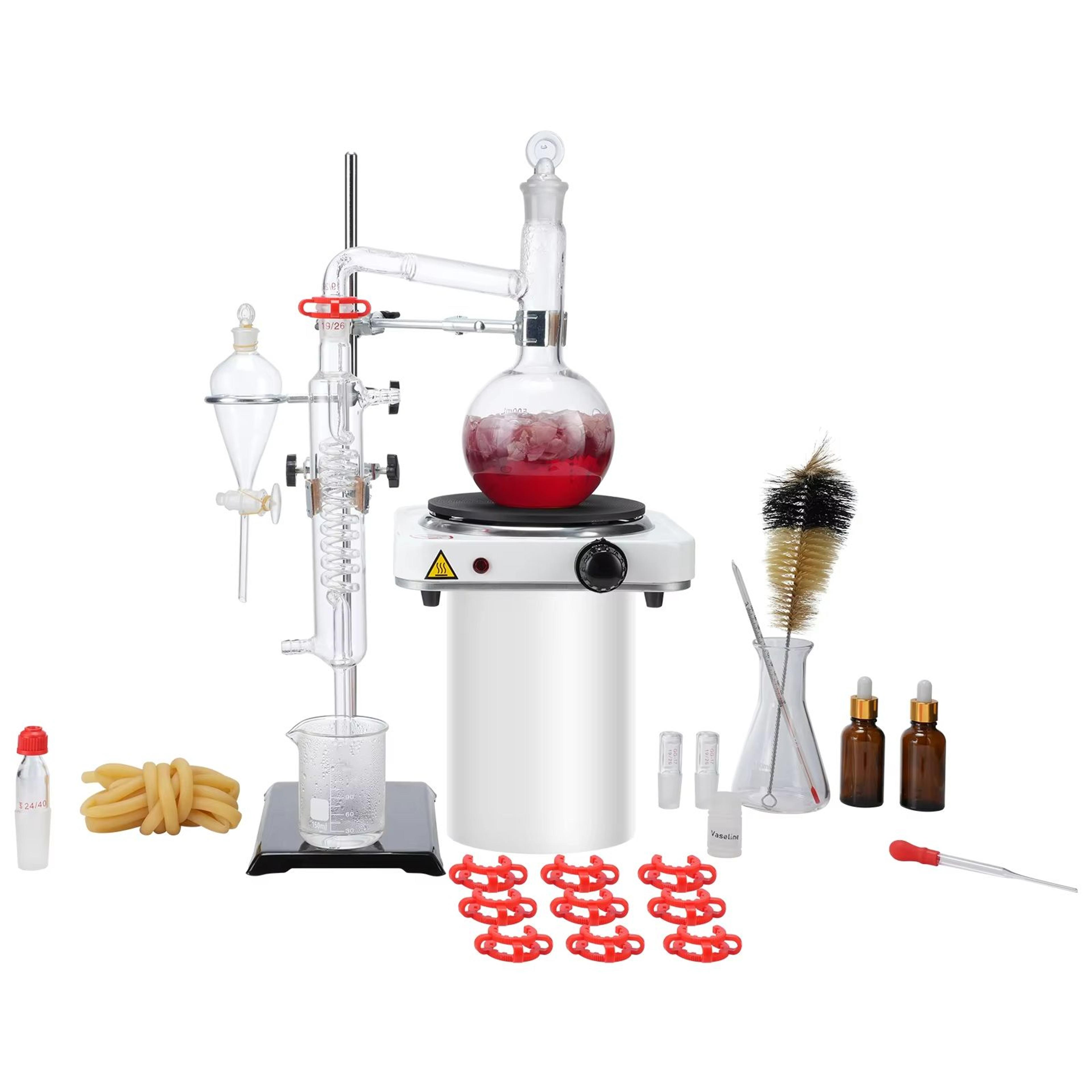 premium vevor essential oil distillation kit – 16.91 fl oz glass flask & 1kw heating plate