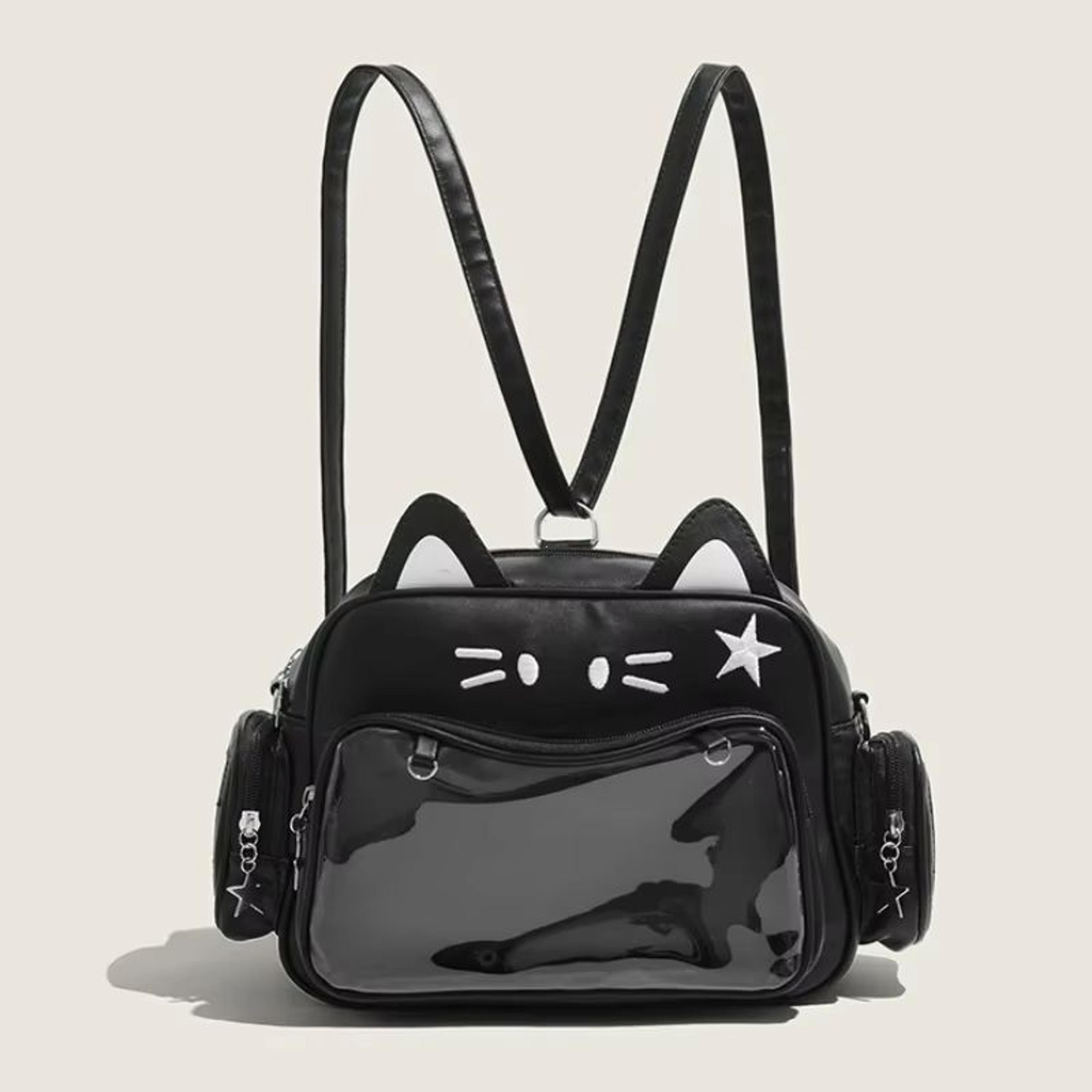 kawaiicat y2k ita bag backpack – transparent pin display cat-ear crossbody