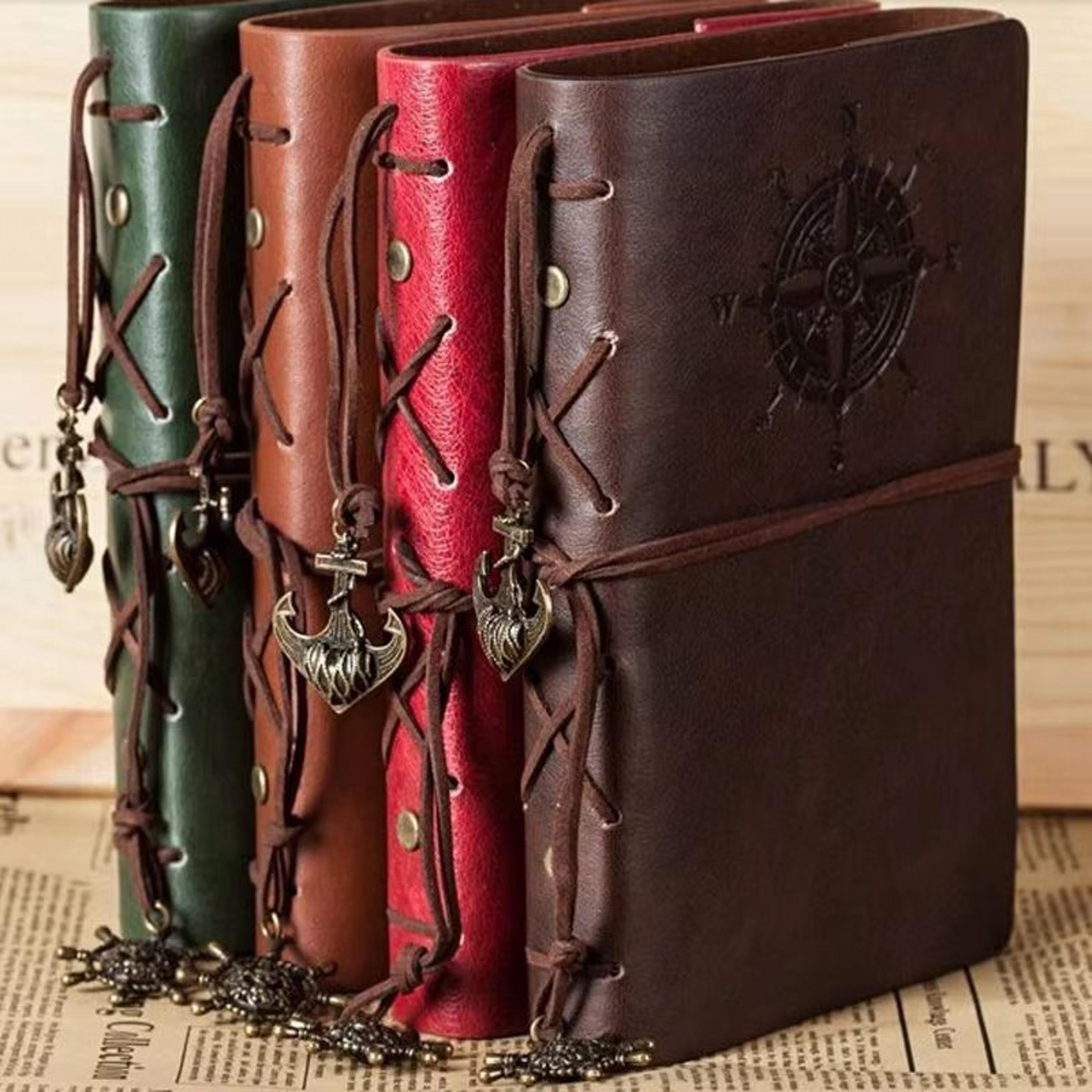vintage leather spiral notebook journal – retro traveler diary with refillable pages