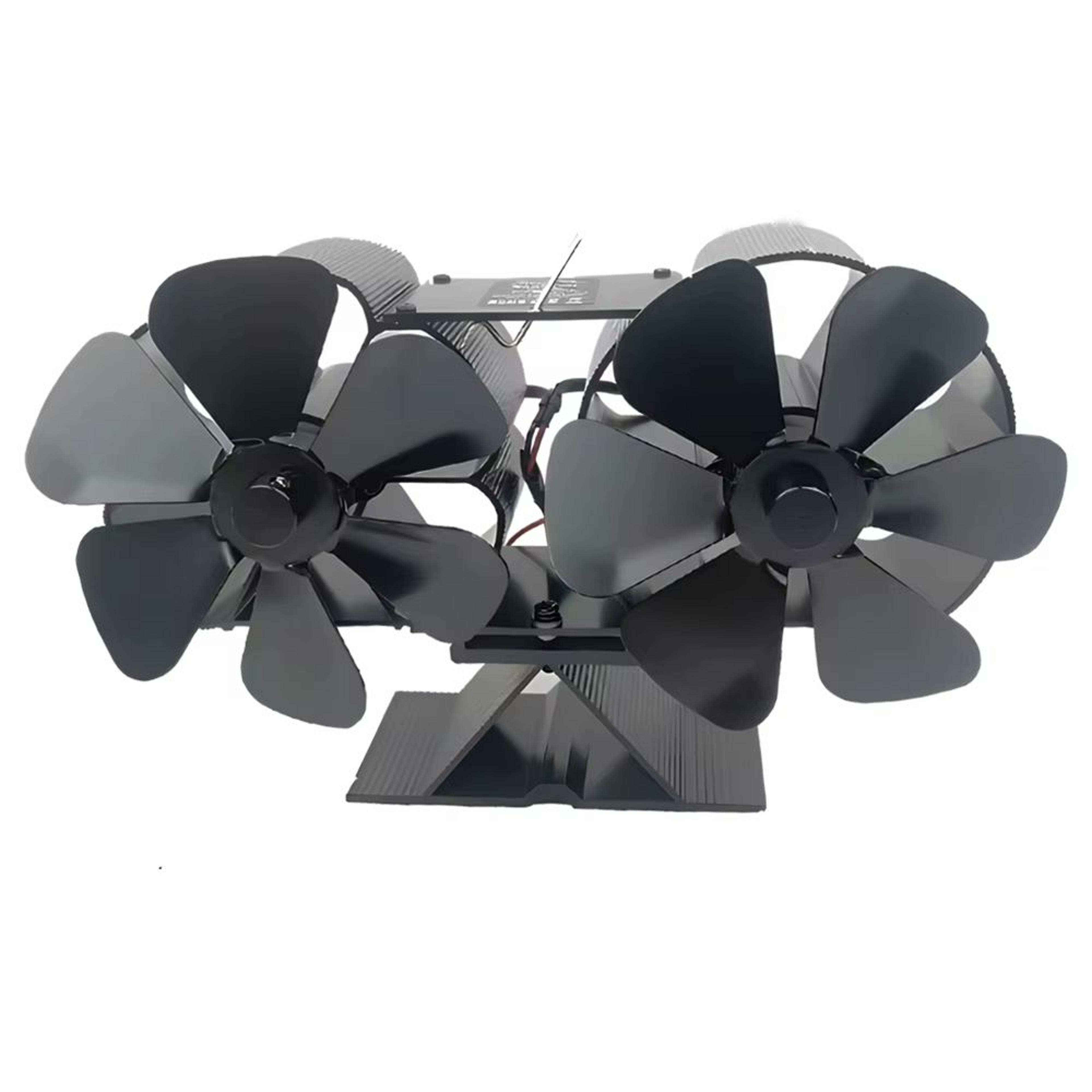 6-blade heat powered stove fan – dual silent motors non-electric fireplace fan with thermometer & bracket