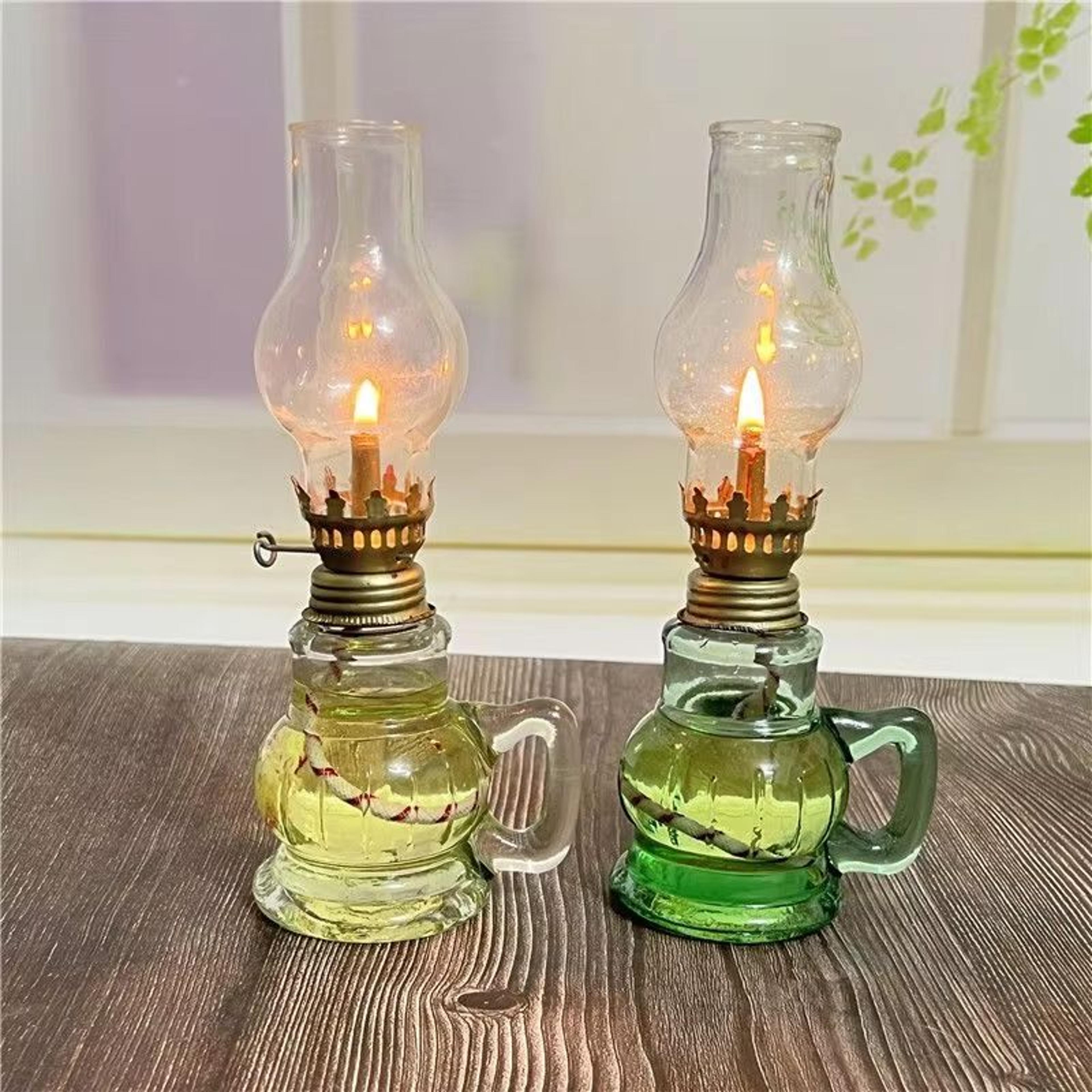 mini glass oil lamp – vintage kerosene lantern with lampshade for birthday, home decor & ambient lighting