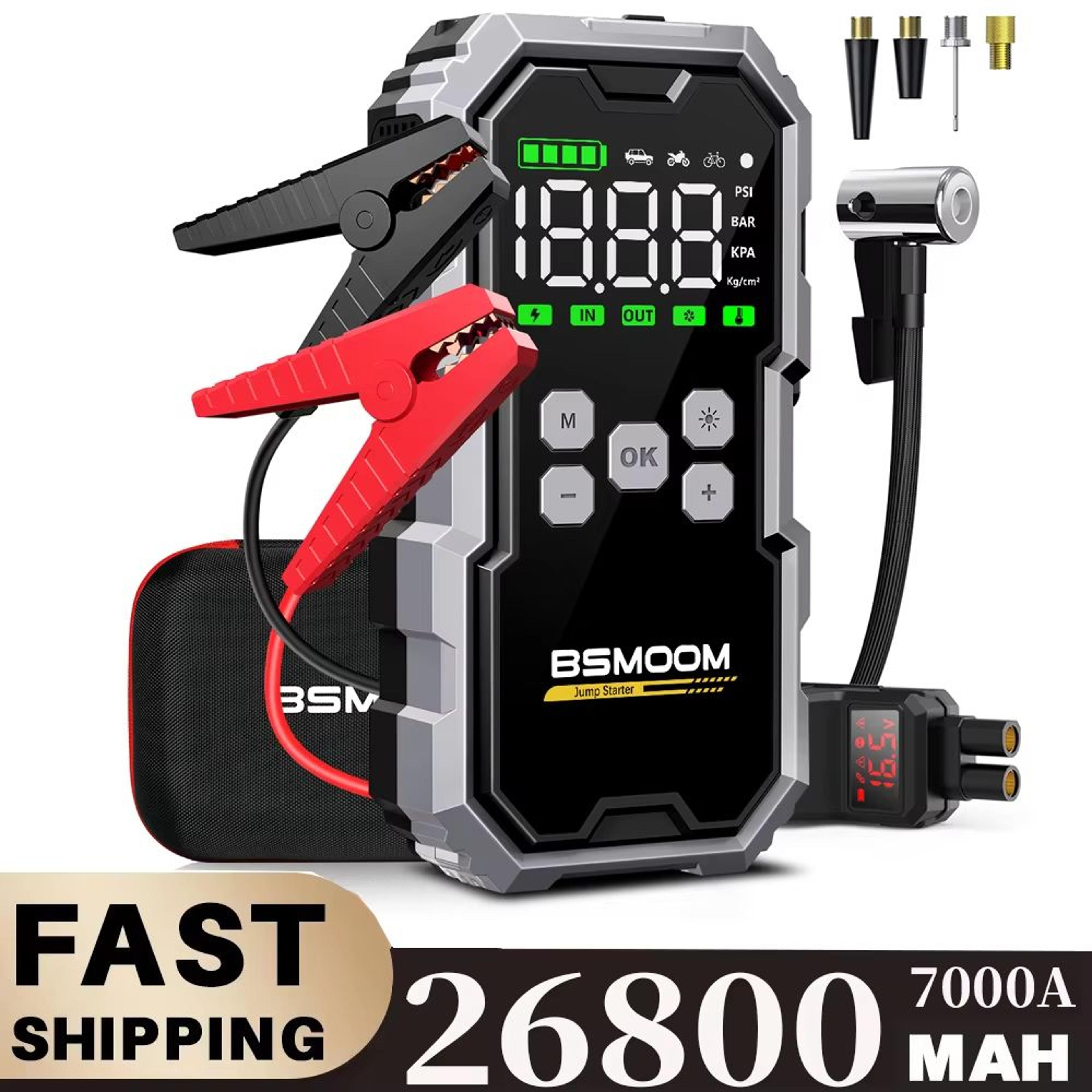 150psi car air pump & 7000a jump starter – portable car battery booster and power bank