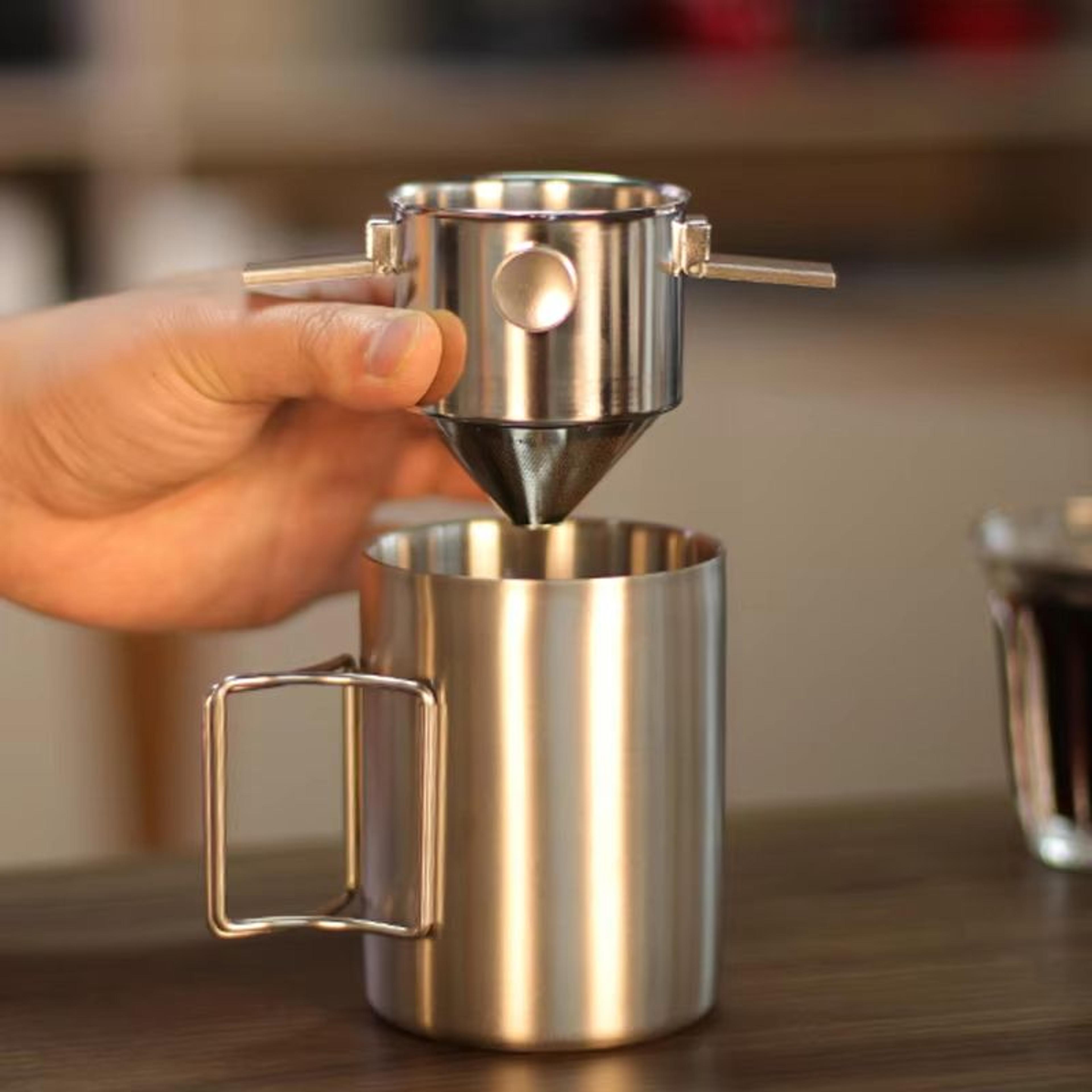 304 stainless steel hanging ear coffee filter – portable reusable hand brew funnel for rich, paper-free coffee