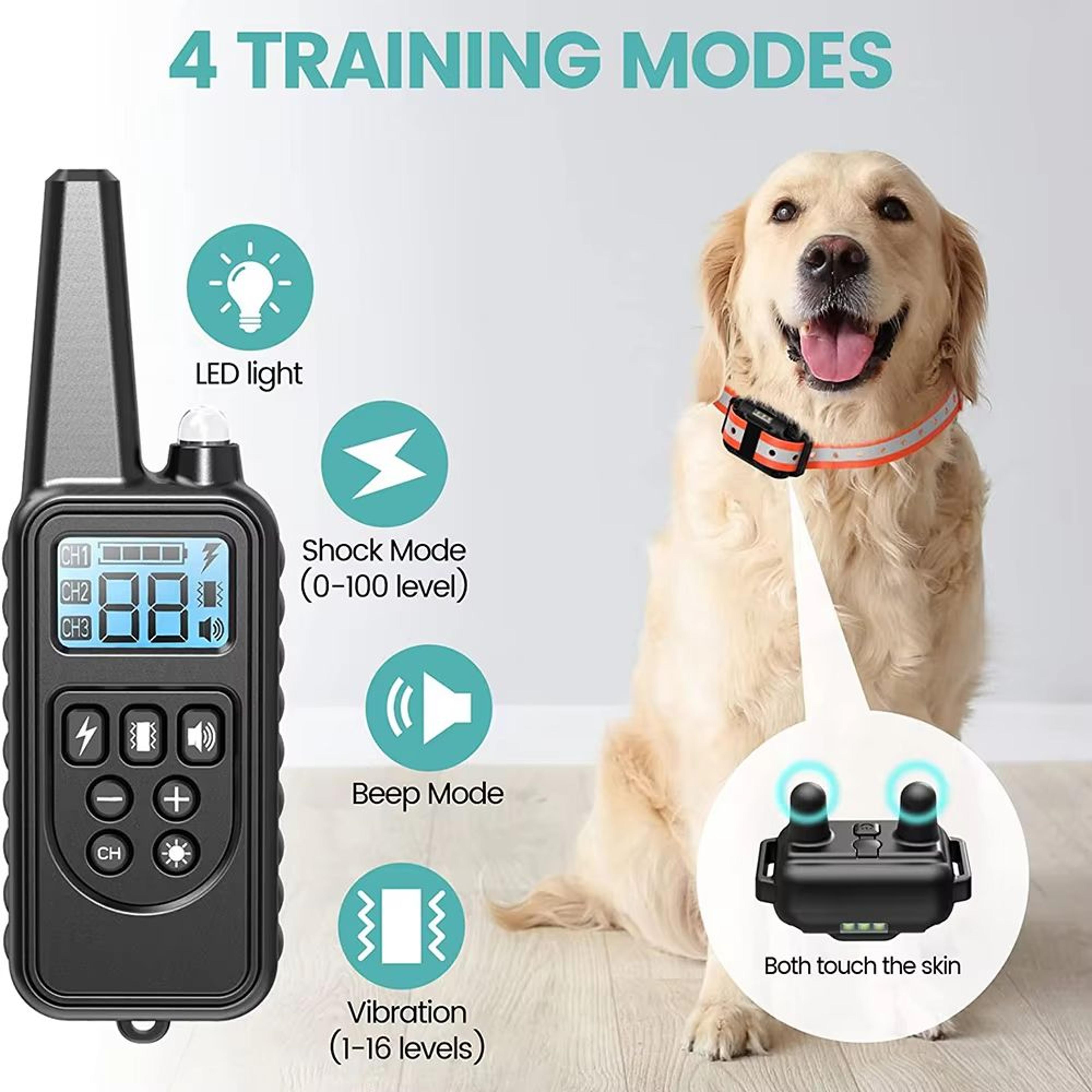 rechargeable dog training collar with vibration, shock, and anti-bark control