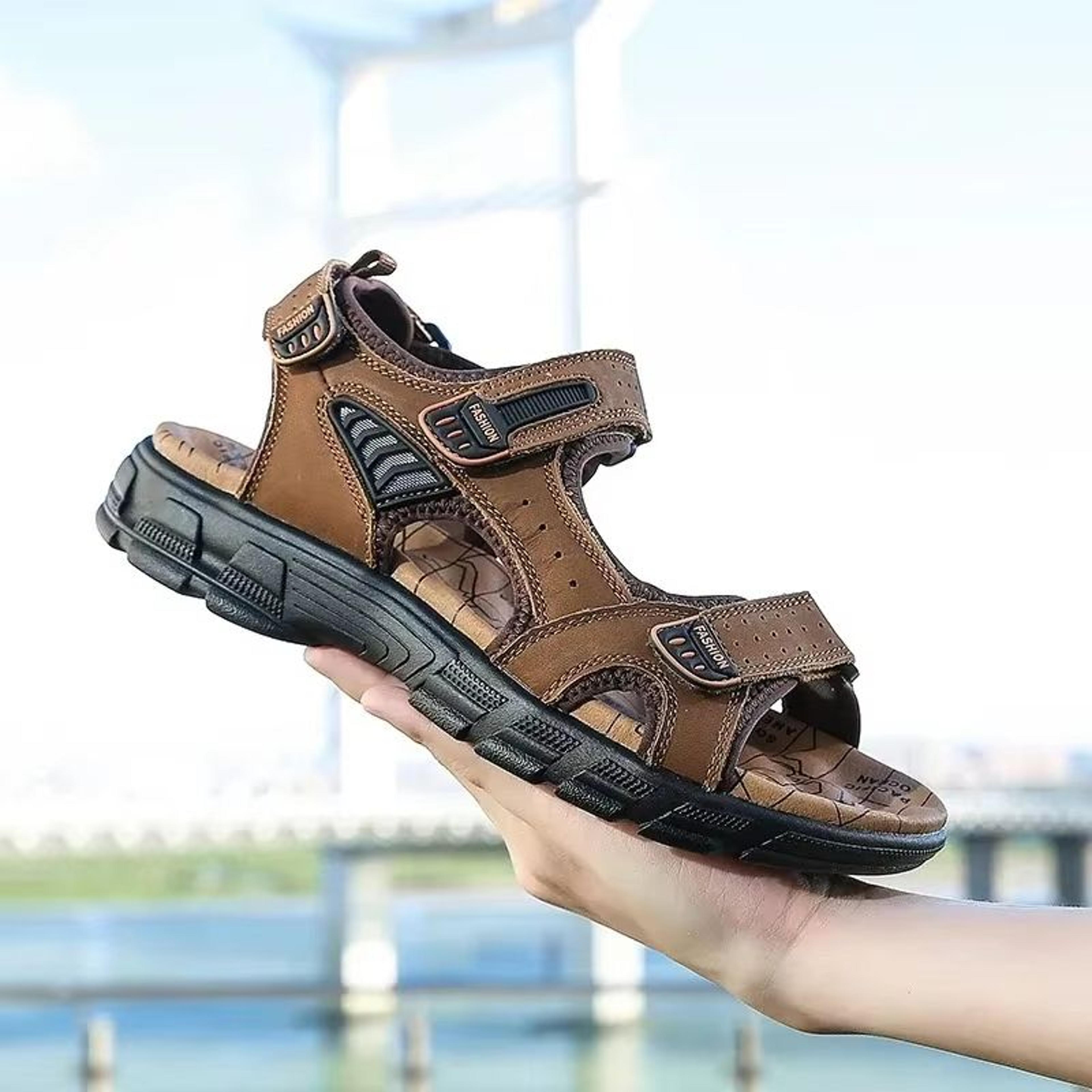 genuine leather men's outdoor sandals – non-slip hiking and beach trekking shoes