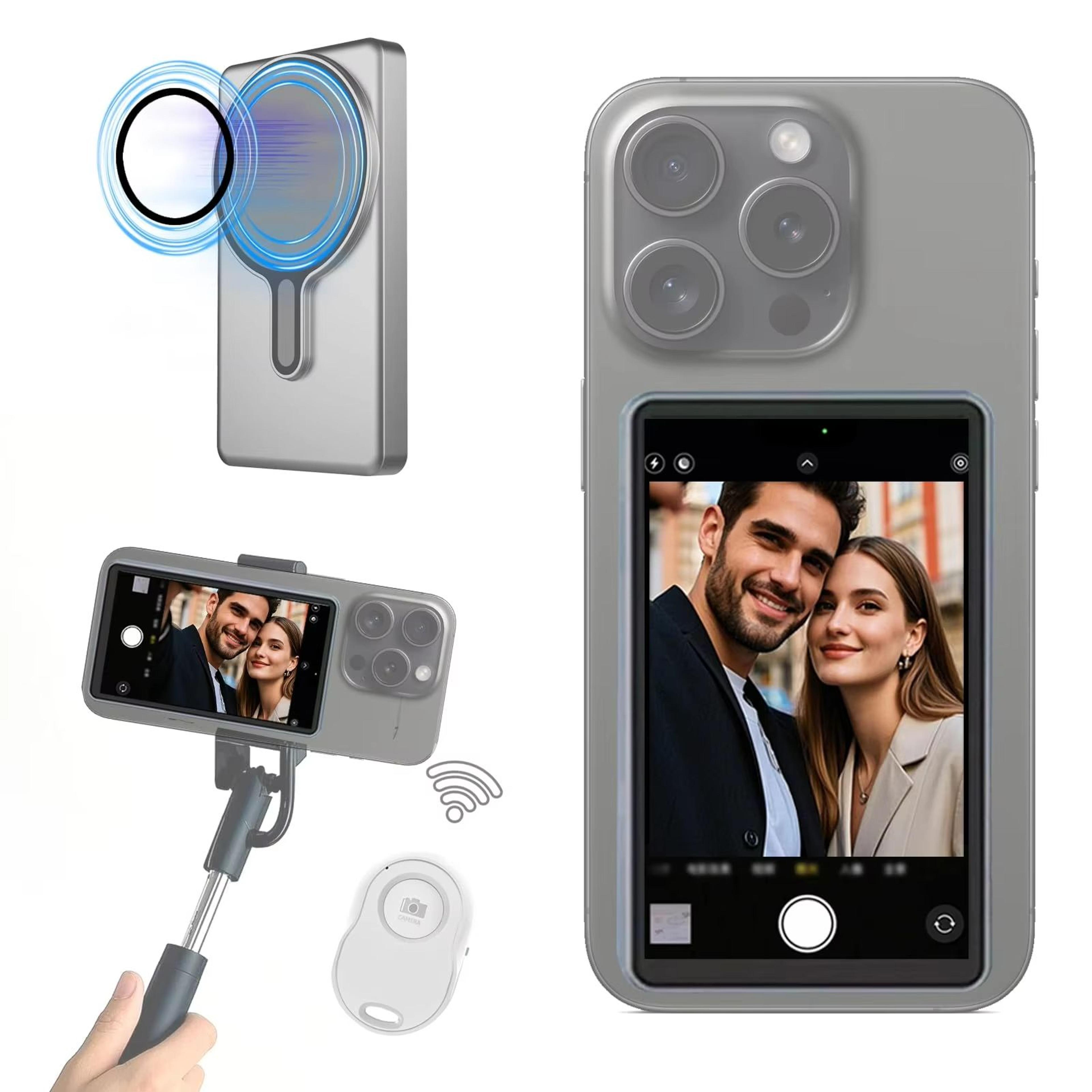 magnetic phone selfie monitor – rear camera screen for iphone & android vlogging, live streaming, and photography