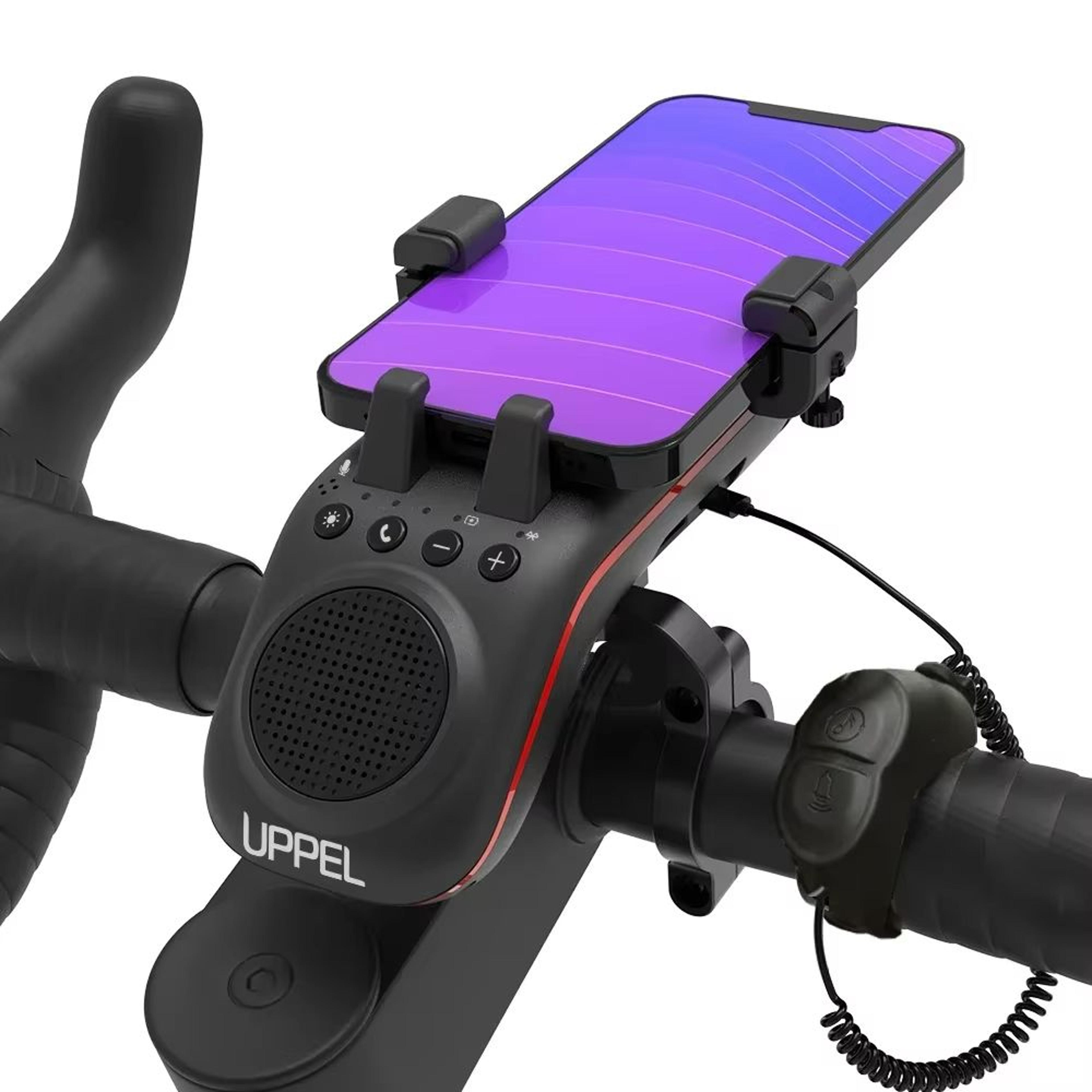 uppel 10-in-1 bike light with phone holder, bluetooth speaker & rechargeable 5000mah battery