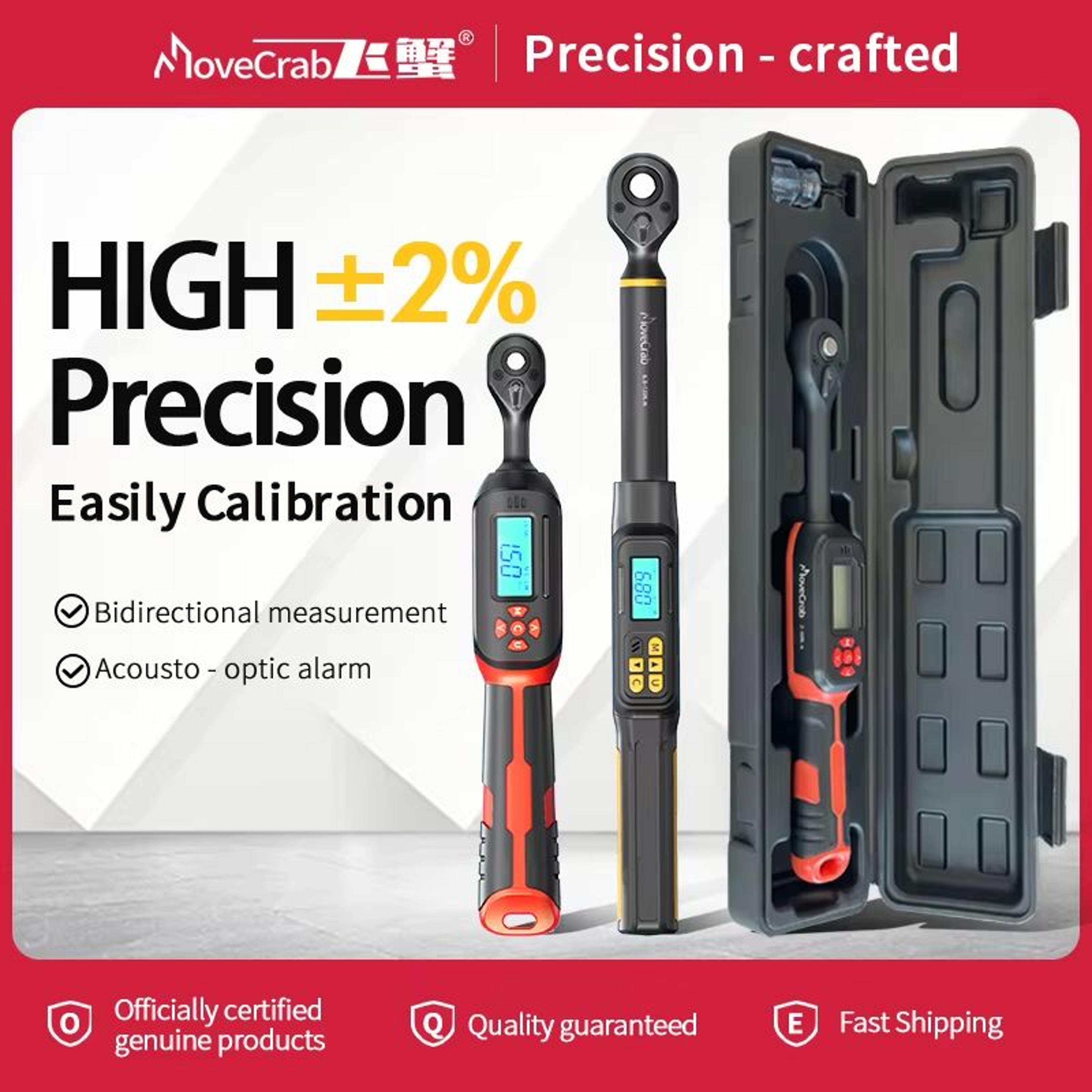movecrab digital torque wrench adapter 1.5–340nm – high precision electronic torque meter with preset modes, buzzer & le