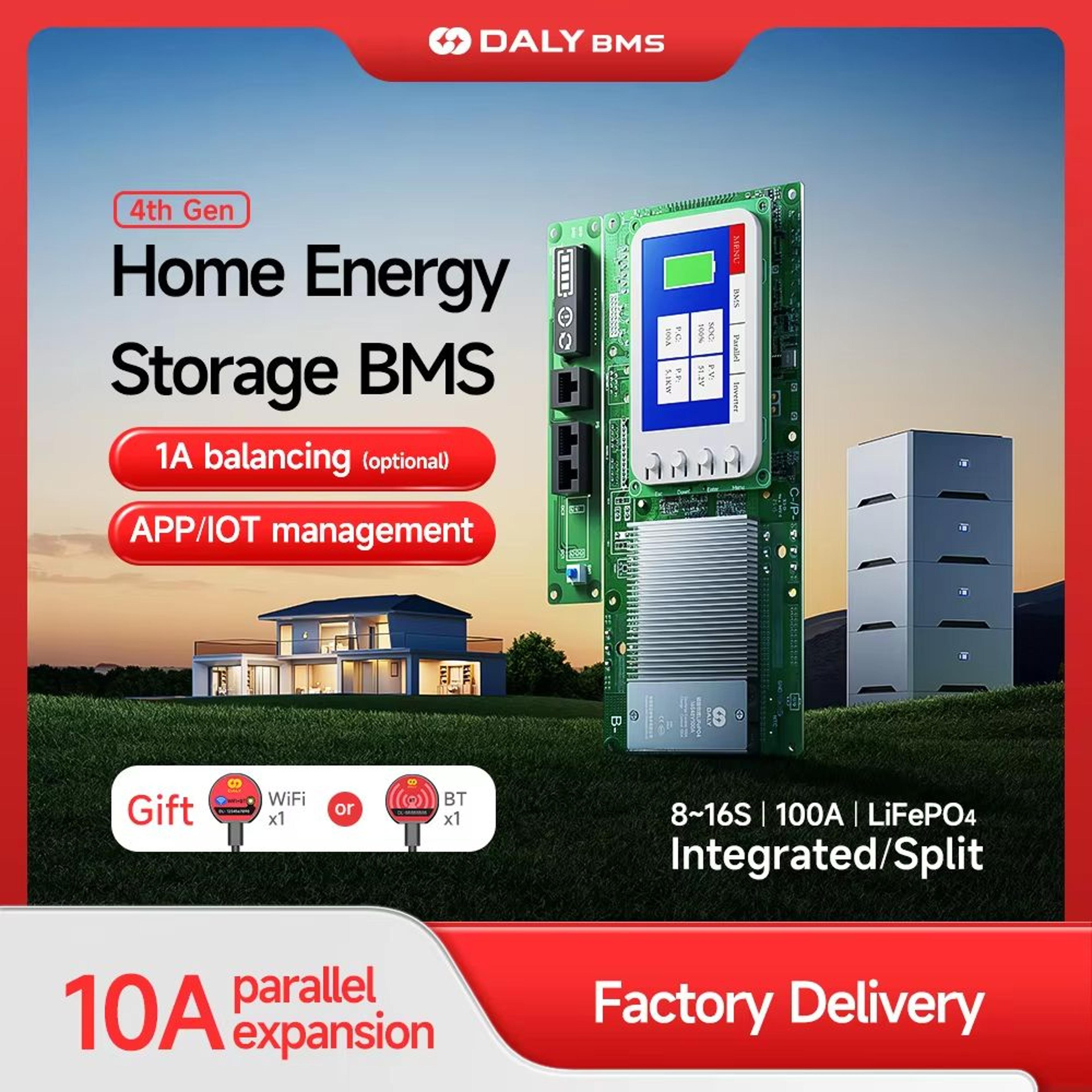 daly smart inverter bms – lifepo4 battery management system with active balancer for 24v & 48v energy storage