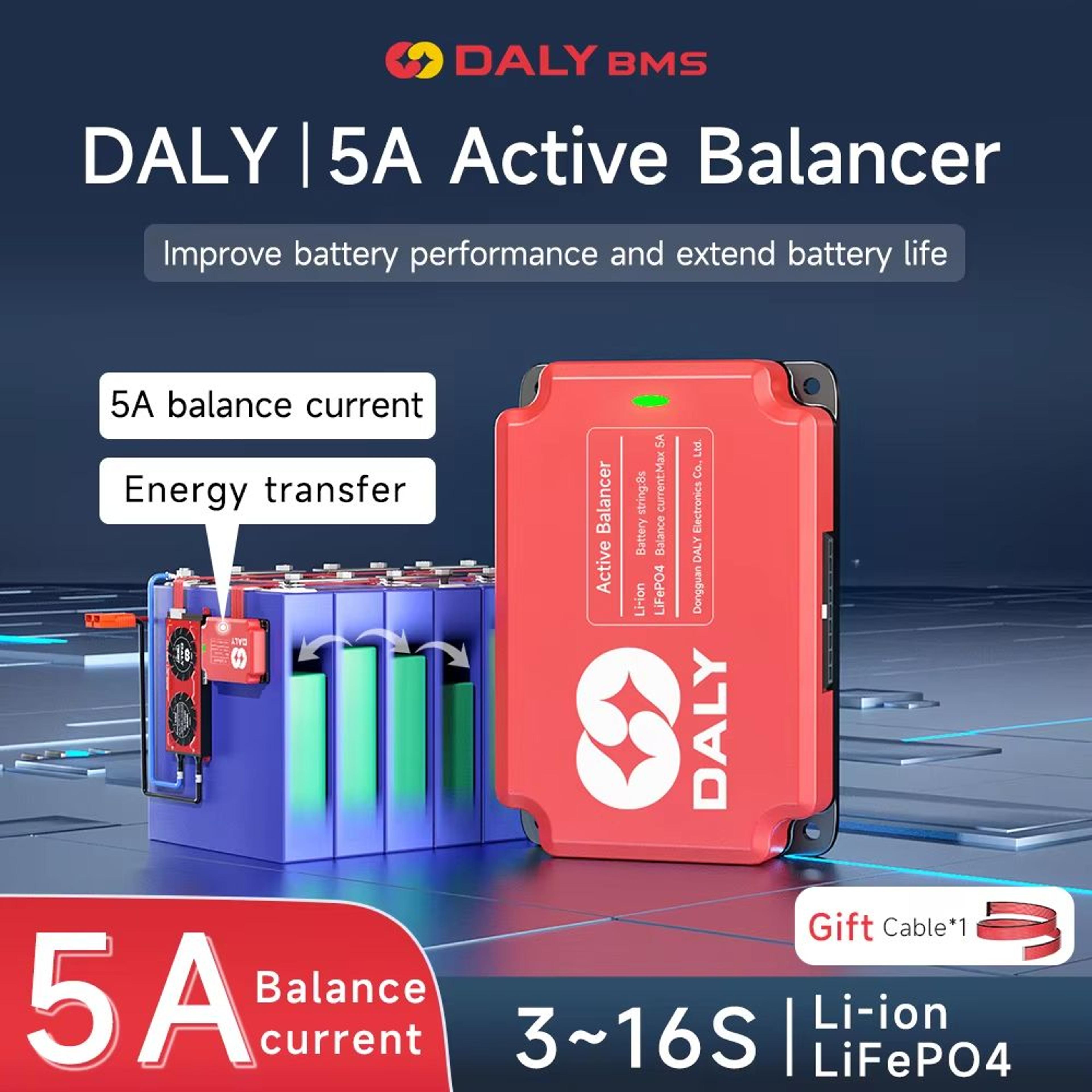 daly bms 5a active balancing board – smart equalizer for 18650 lifepo4 & lithium battery packs (3s–16s)