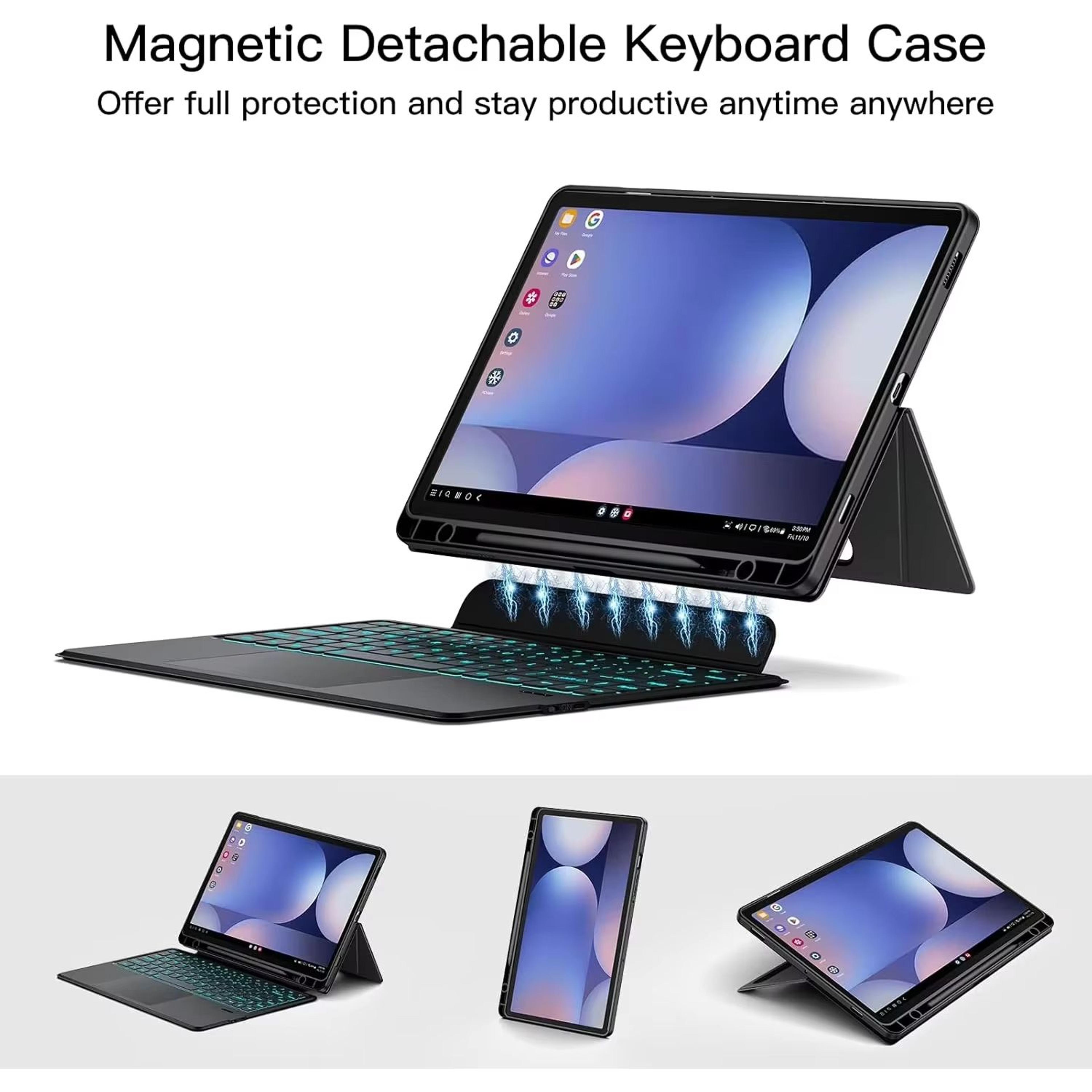 detachable backlit keyboard case for samsung galaxy tab s10 plus, s10 ultra, s9, s8, s7, and a9+ – slim protective cover