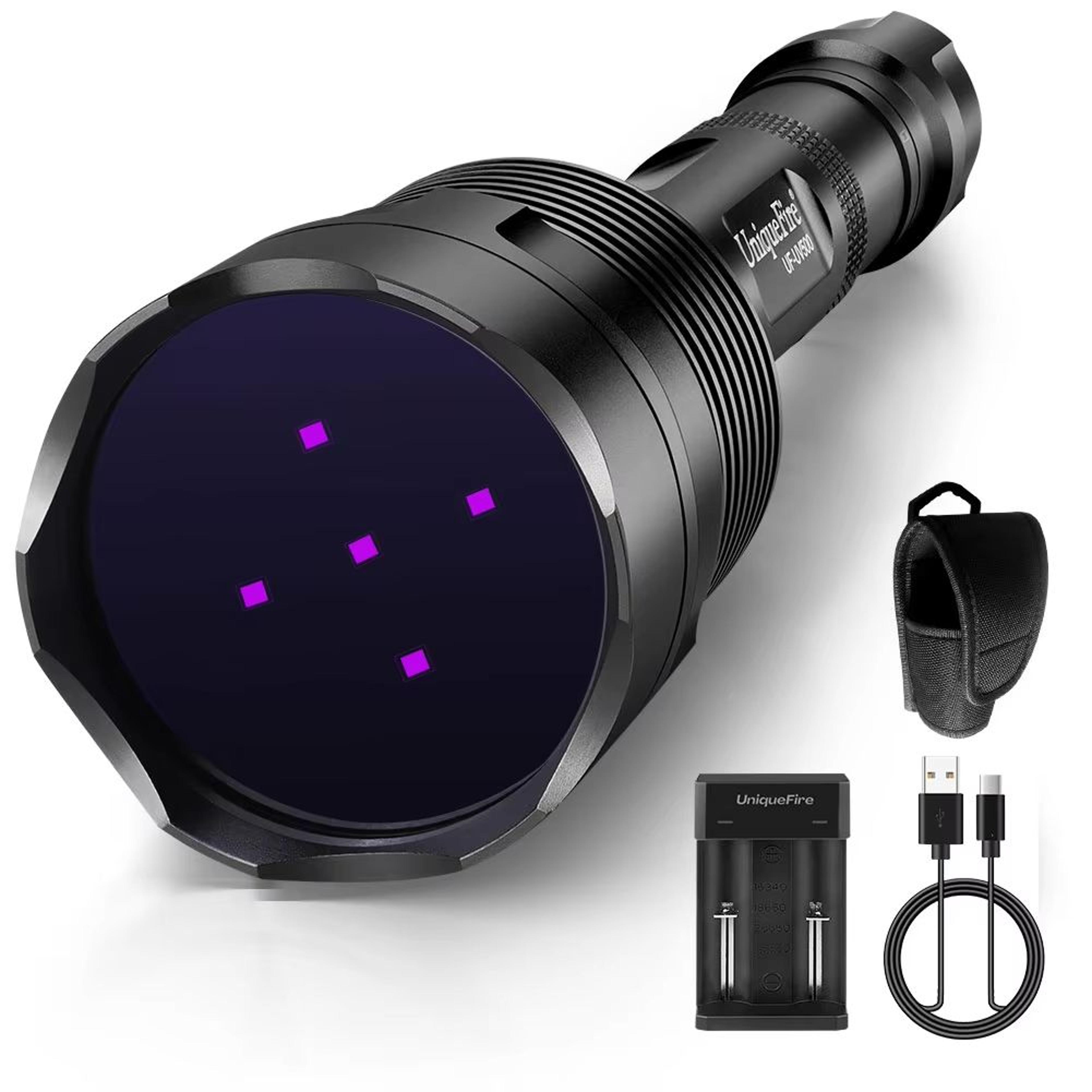 uniquefire uv500 black light flashlight – 50w 365nm high power uv torch for professional and commercial use