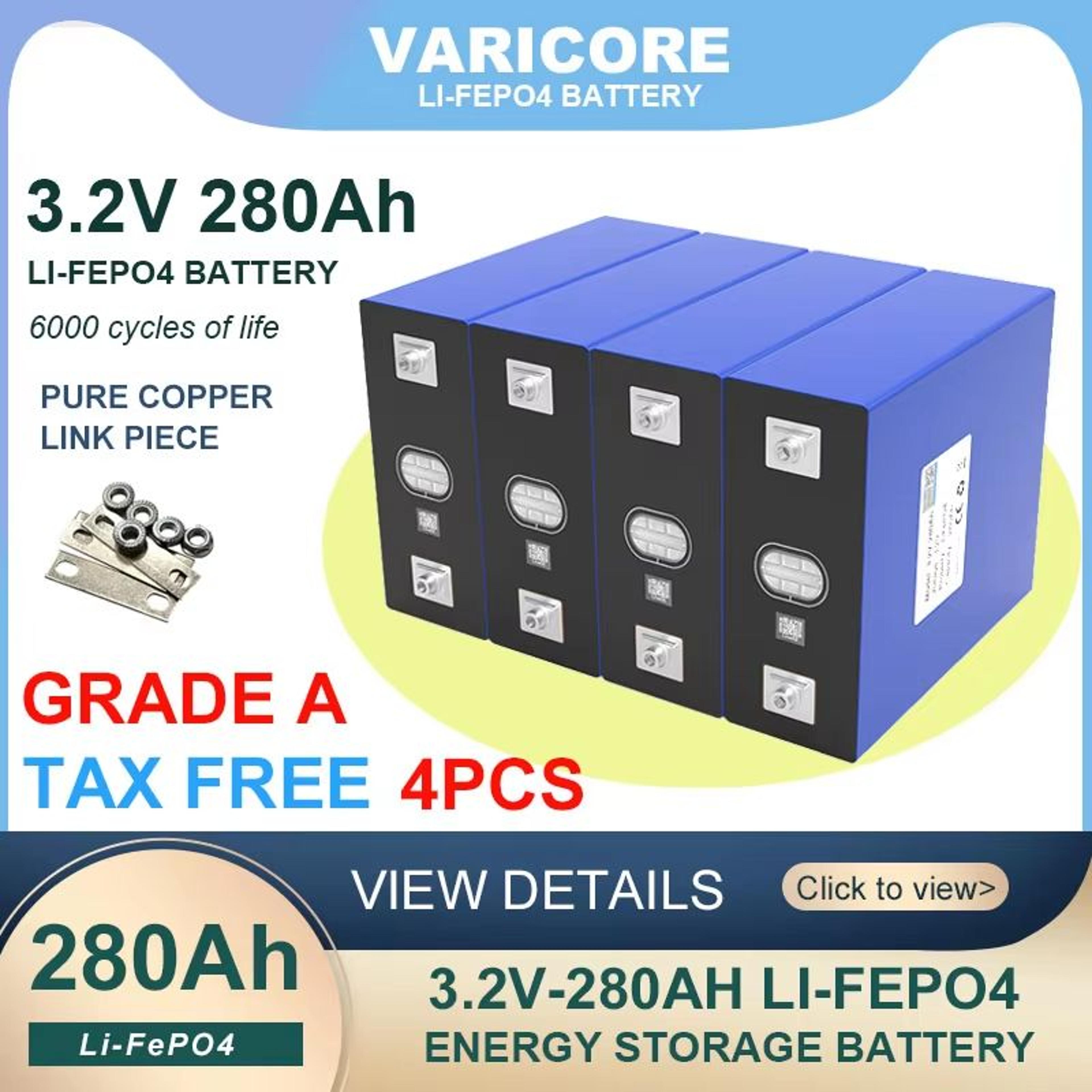 lifepo4 rechargeable battery pack – 3.2v 100ah to 280ah cells for 12v diy solar, rv, and electric vehicles