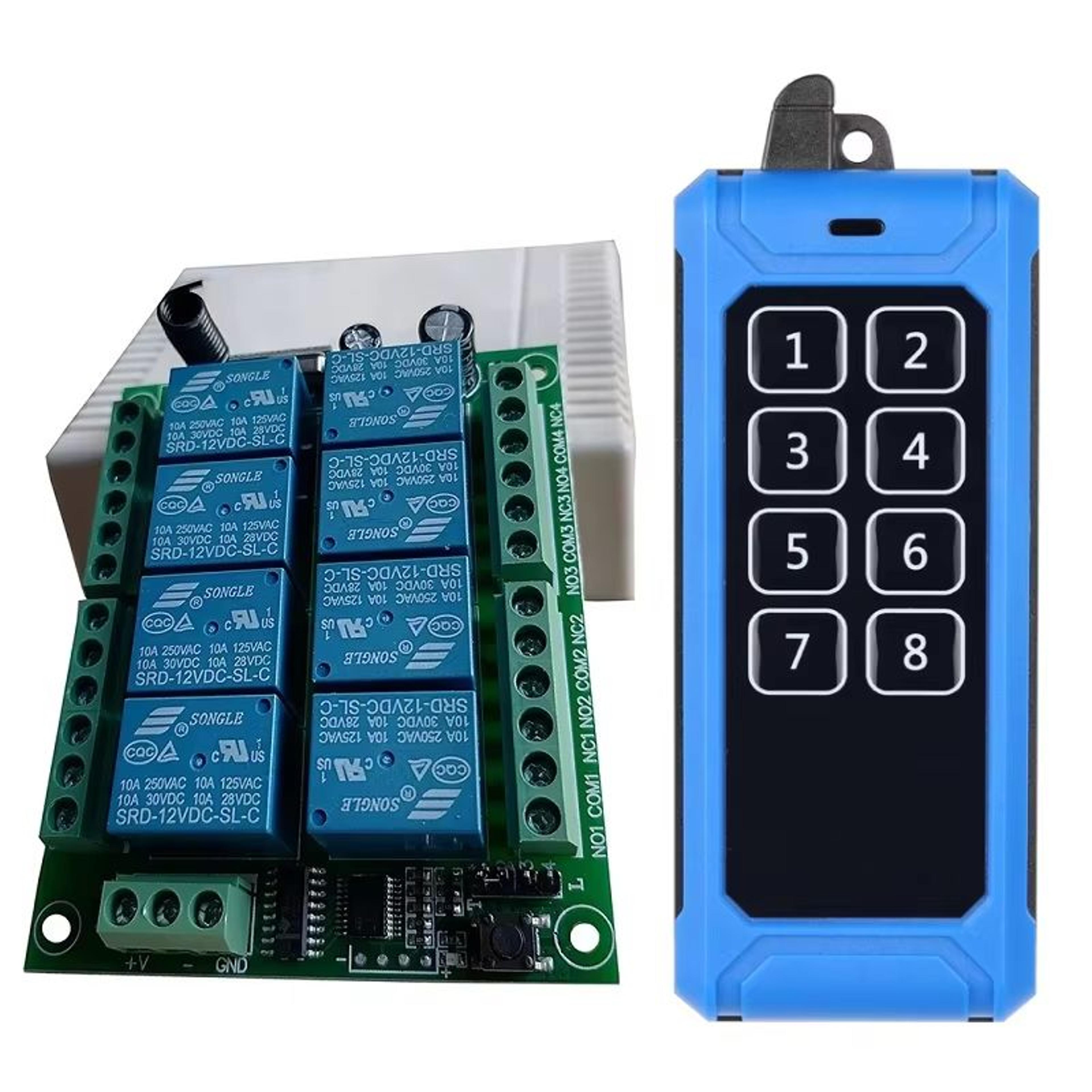 433mhz 8-channel rf wireless remote control switch – dc 12v/24v relay receiver with industrial transmitter