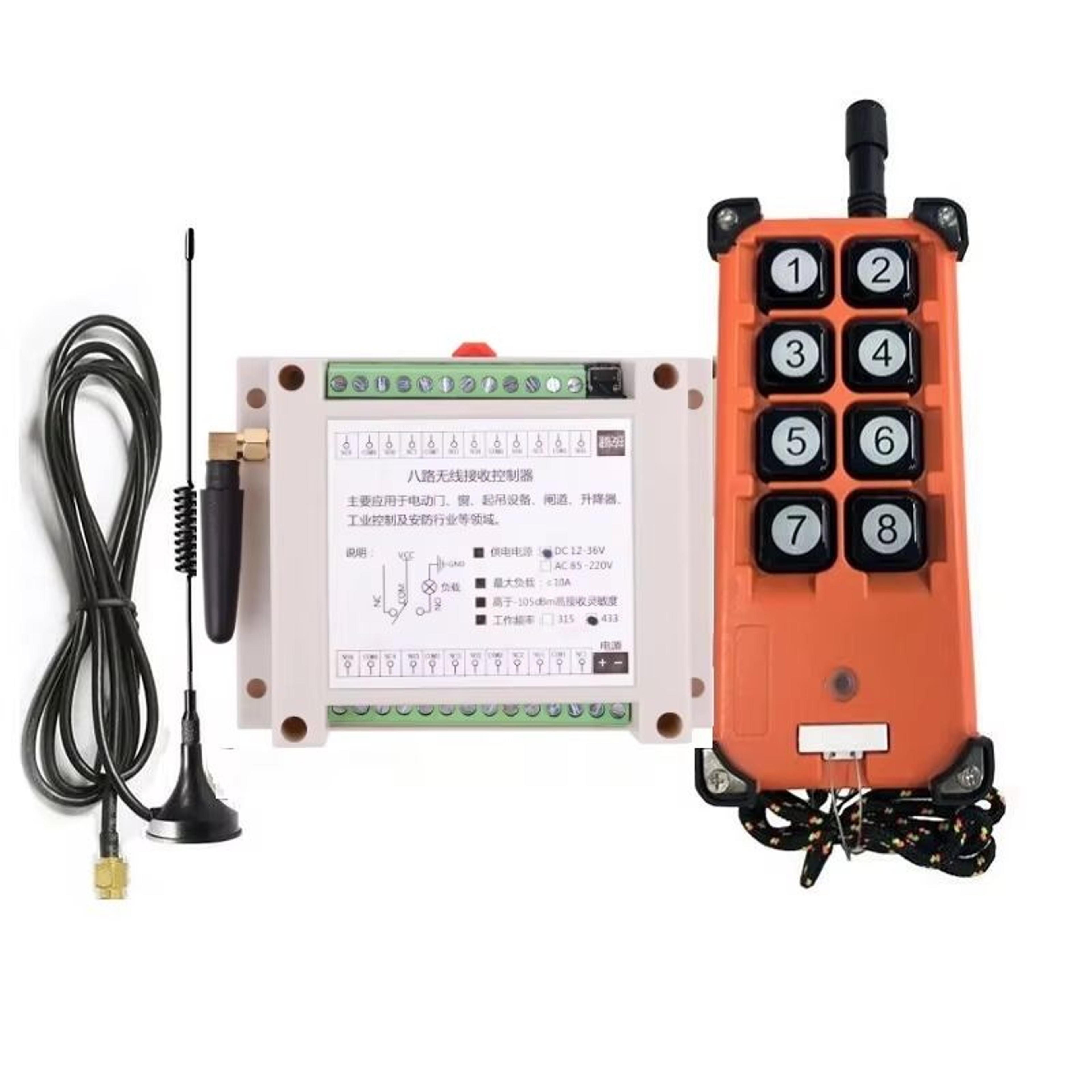 315/433mhz 8-channel rf wireless remote control system – dc 12v/24v/36v relay receiver with long-range industrial transm