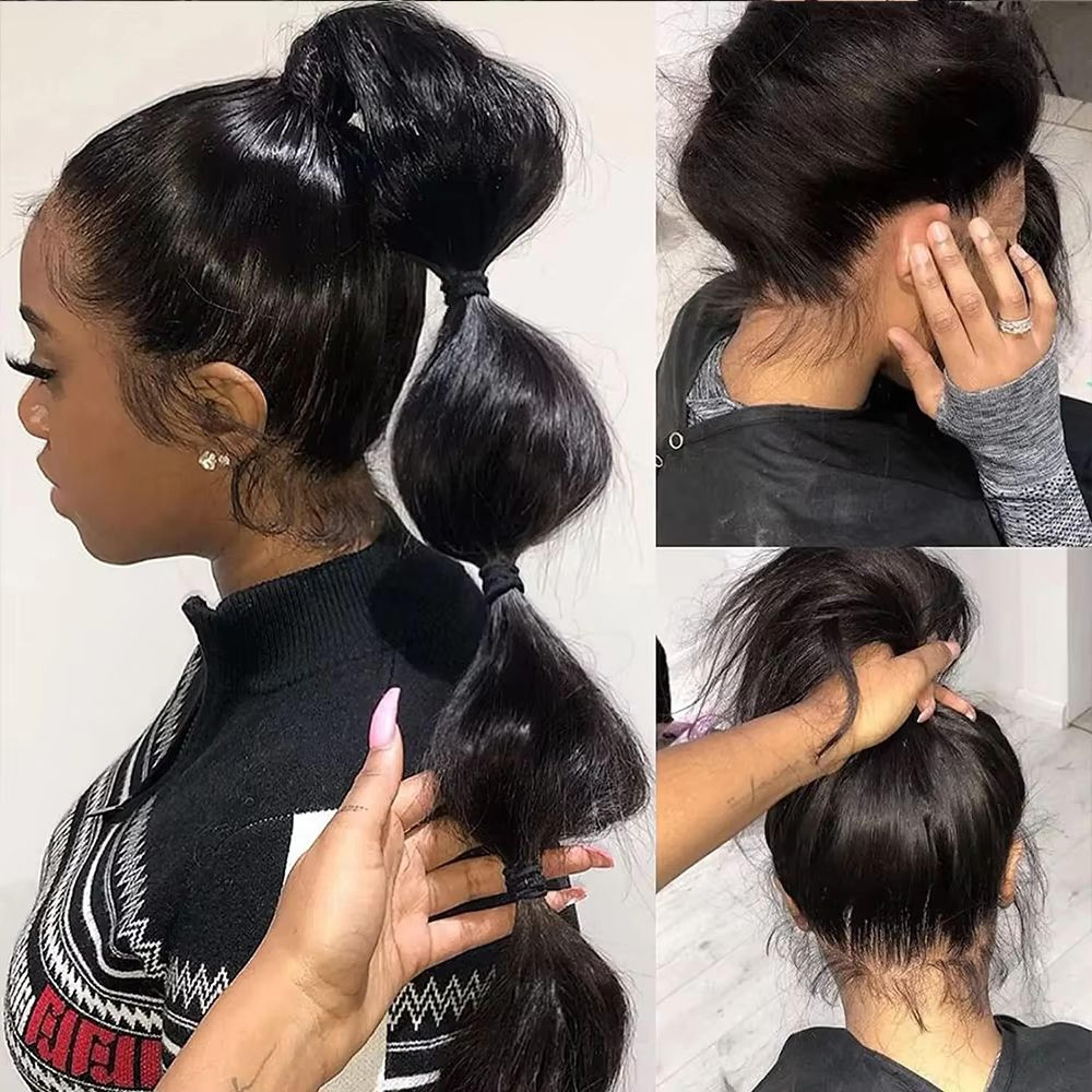 hd 360 full lace wig 36" bone straight human hair wig with pre-plucked 13x6 lace frontal for women