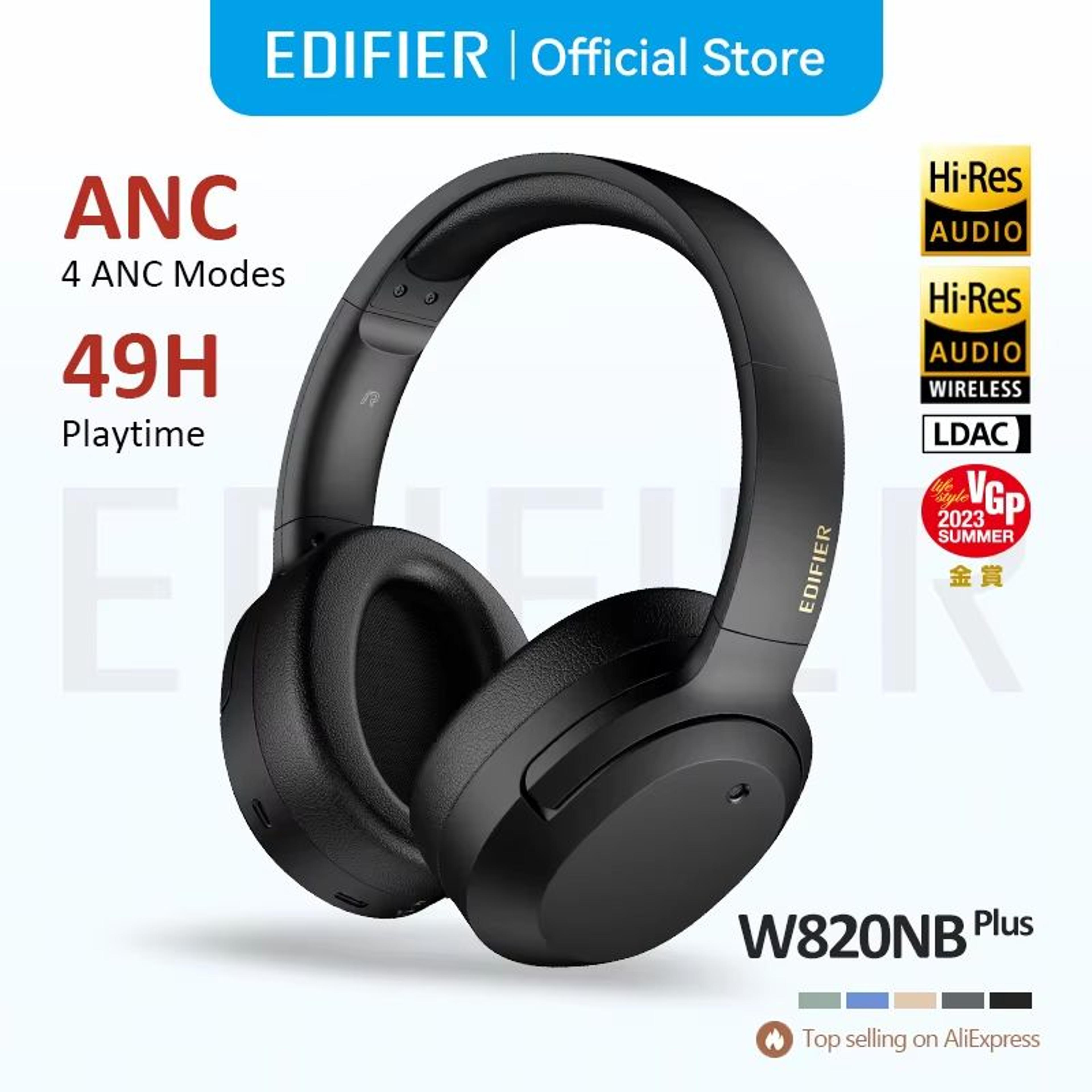 edifier w820nb plus wireless headphones – over-ear bluetooth headset with 43db anc, hi-res ldac & 49h playtime